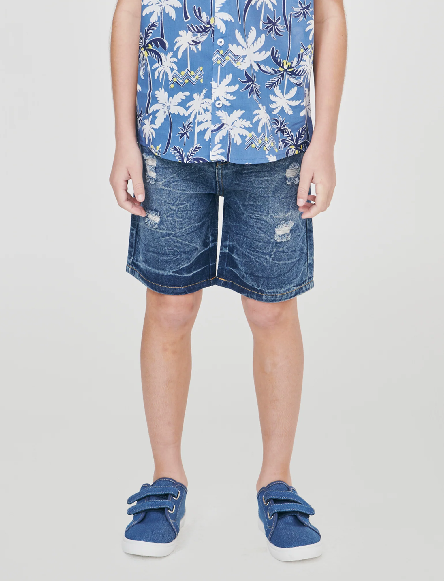 Bermuda in denim con rotture frontali - Denim - Image 3