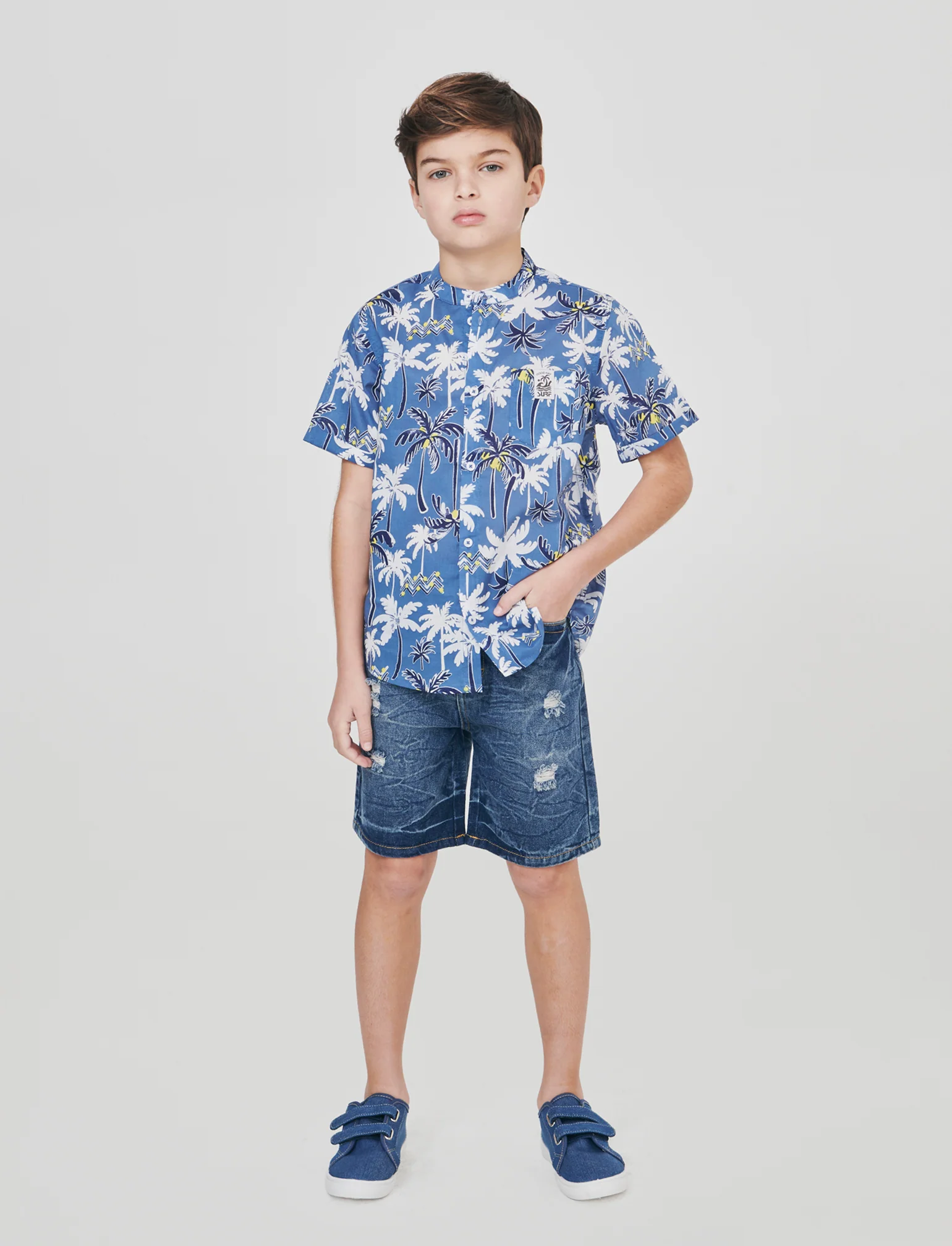 Bermuda in denim con rotture frontali - Denim - Image 4