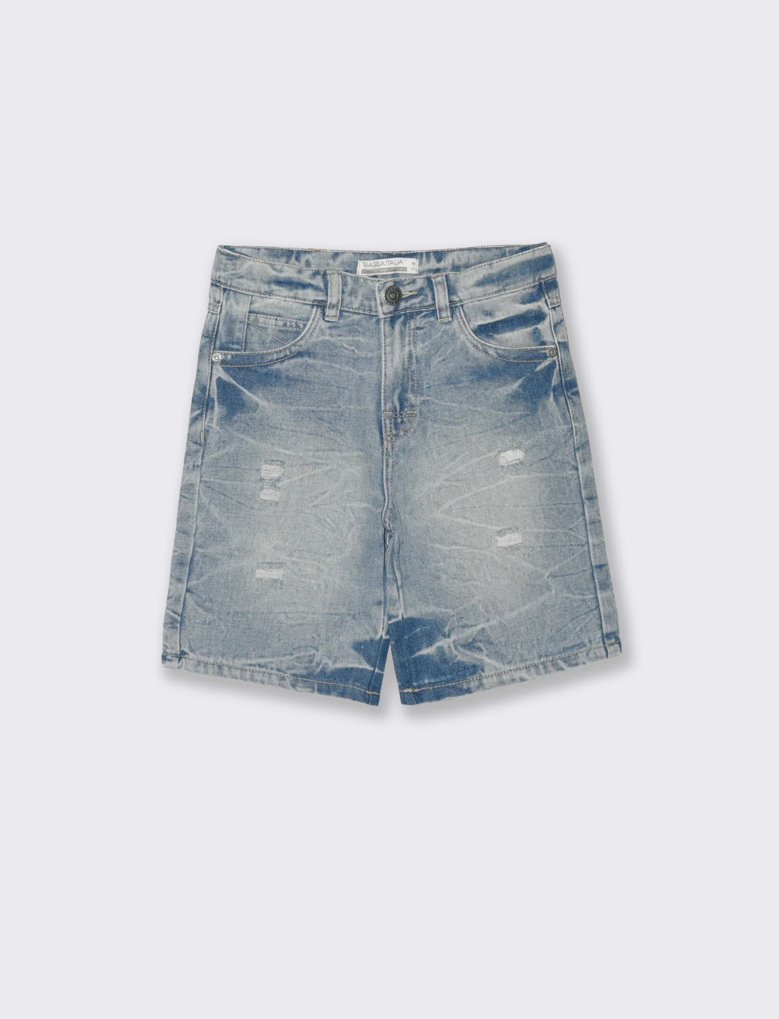 Bermuda in denim con rotture frontali - Denim chiaro