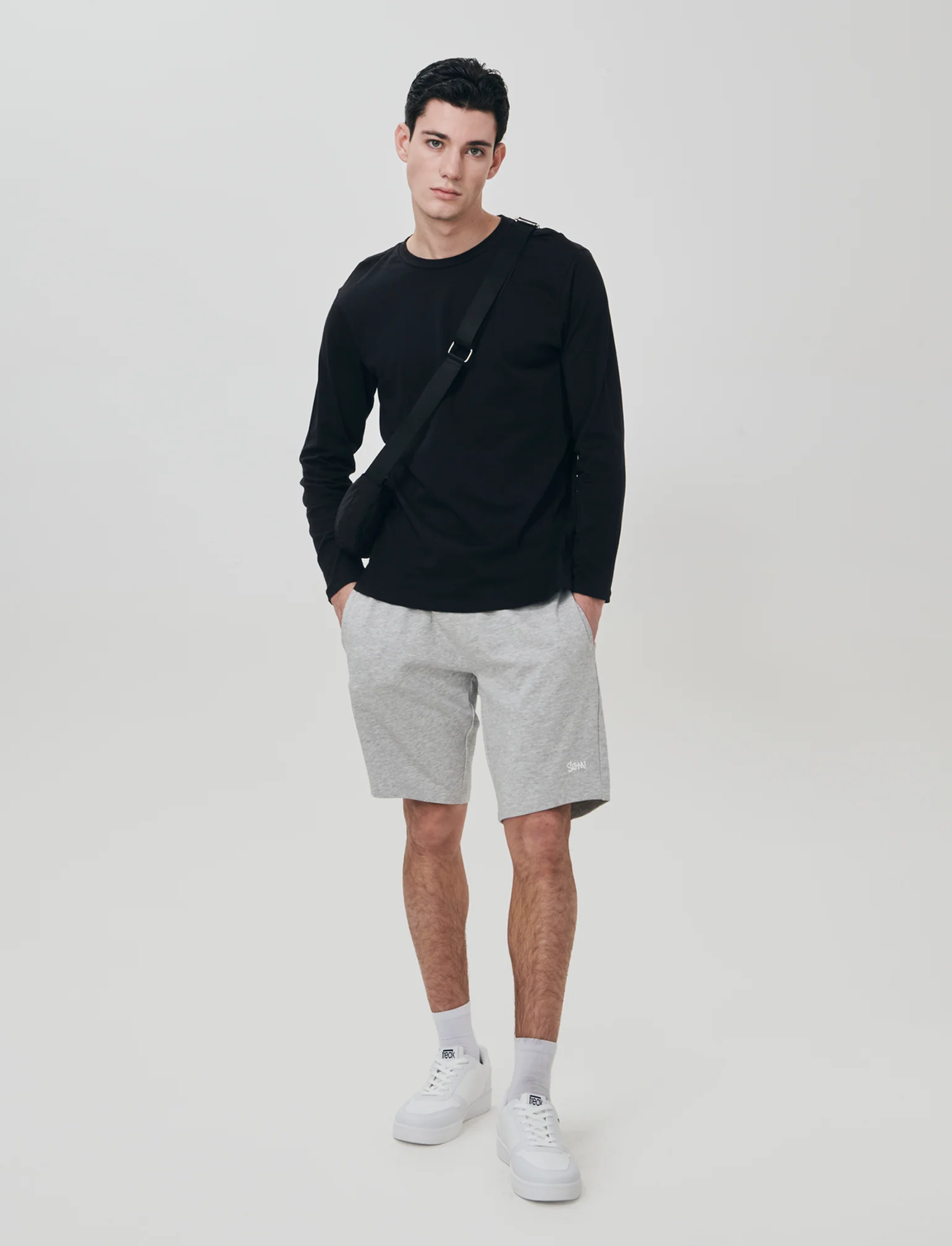 Bermuda in felpa con vita jogger - Grigio mel. - Image 3