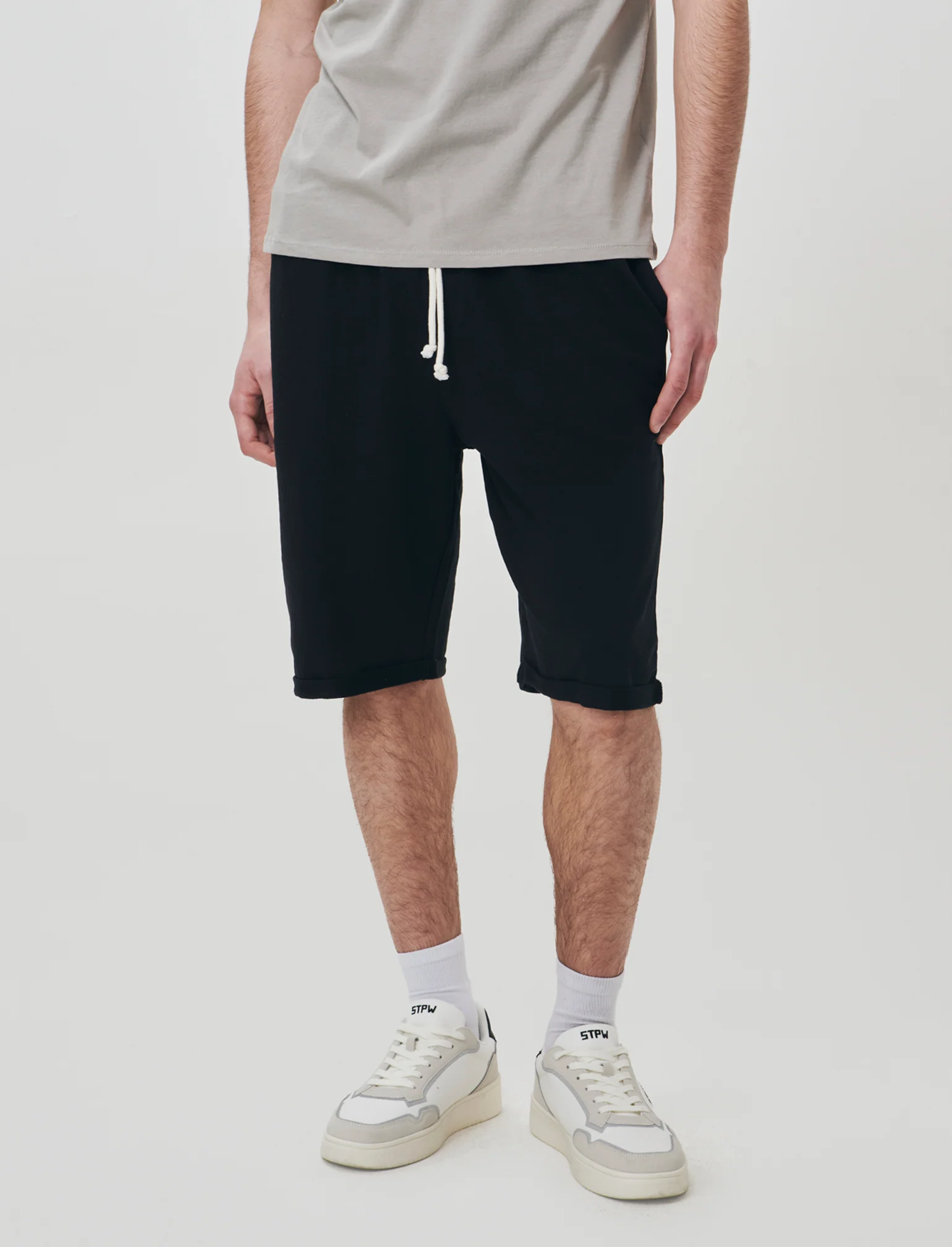 Bermuda in felpa con vita jogger - Nero - Image 4