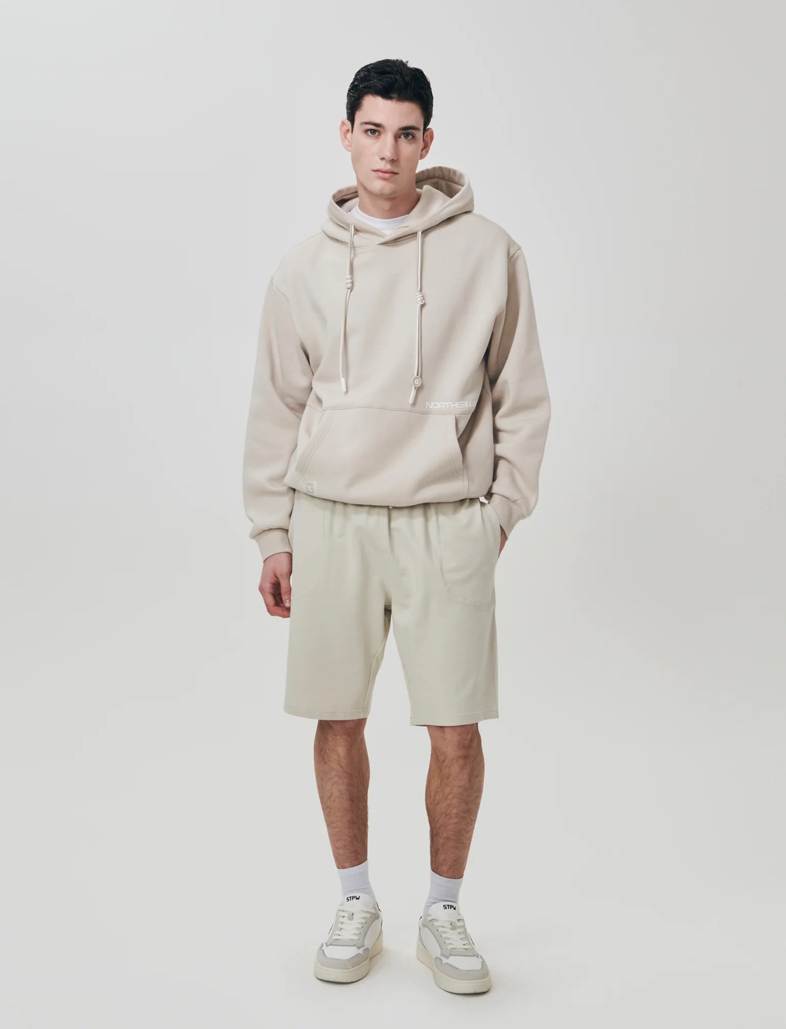 Bermuda in felpa con vita jogger regolabile - Grigio ghiaccio - Image 3