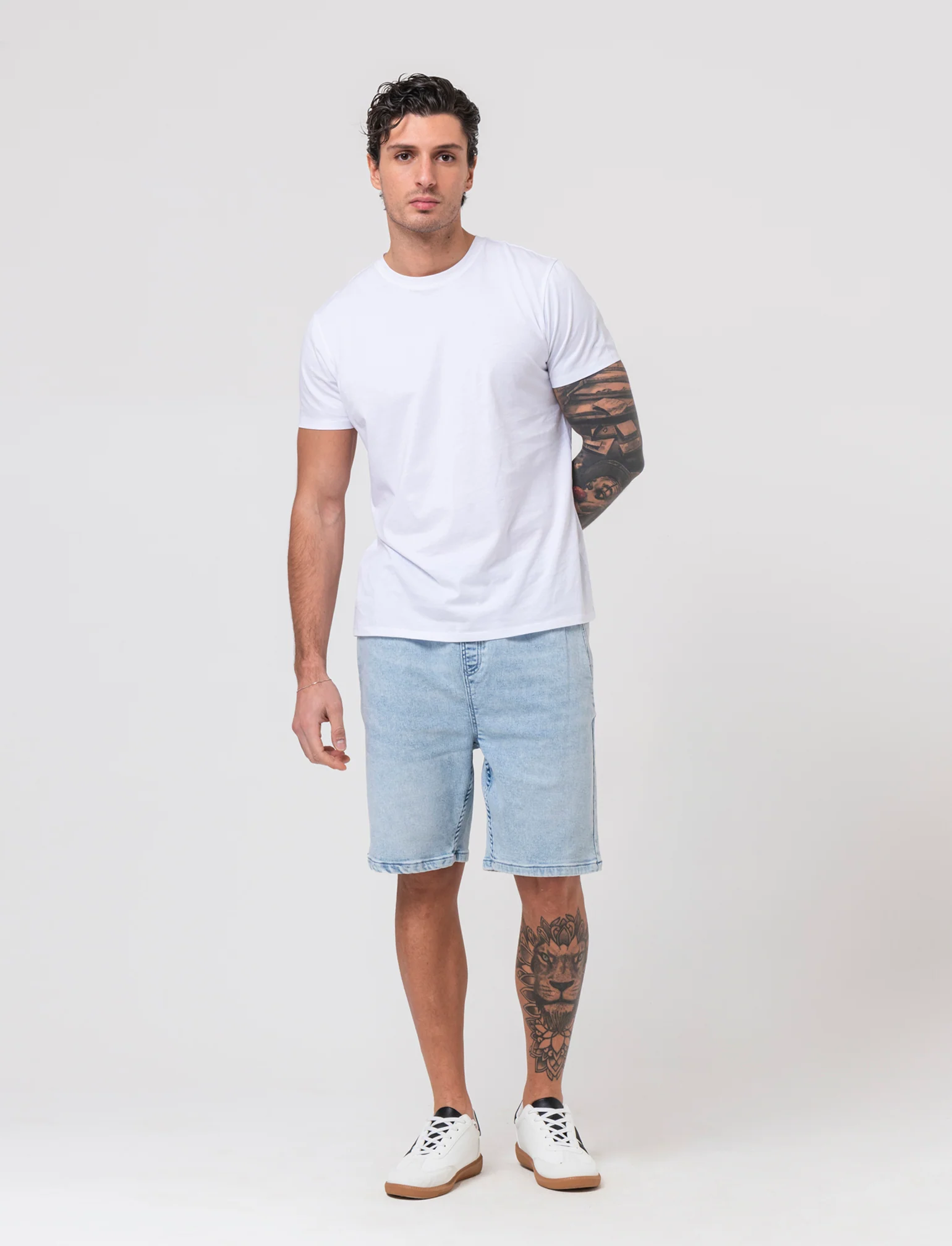 Bermuda in knitting effetto denim da uomo - Denim chiaro - Image 3