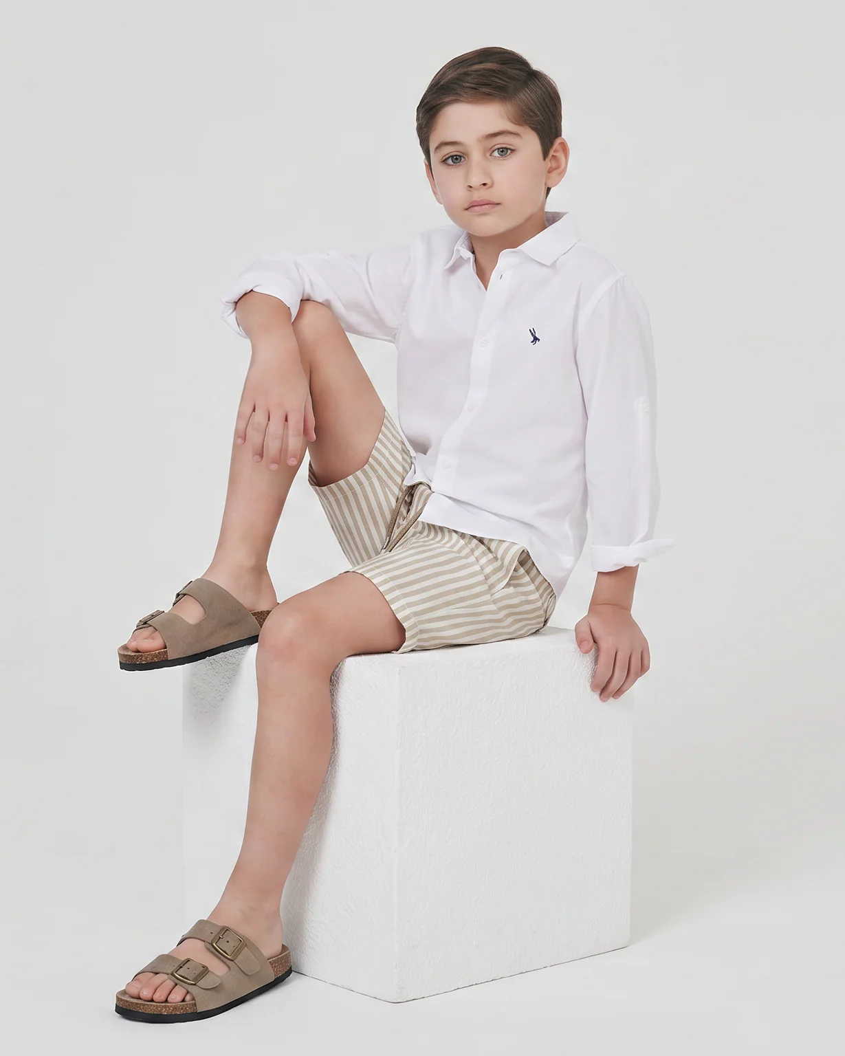 Bermuda in misto lino a righe casual - Righe - Image 3