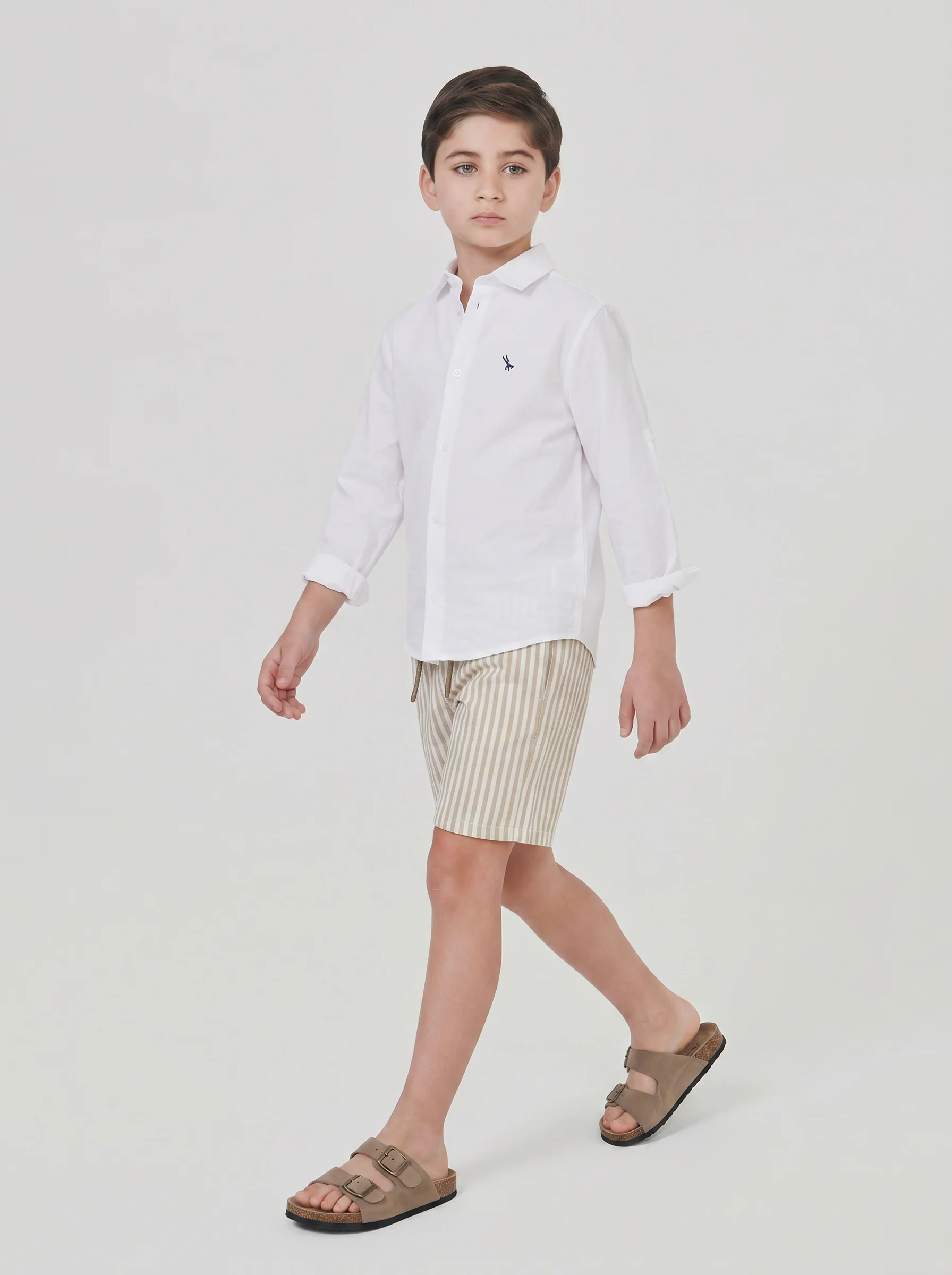 Bermuda in misto lino con zip e tasche - Righe