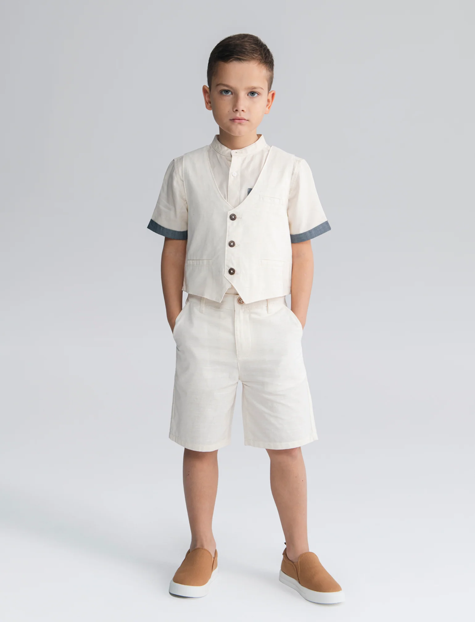 Bermuda in misto lino modello chino - Beige - Image 3