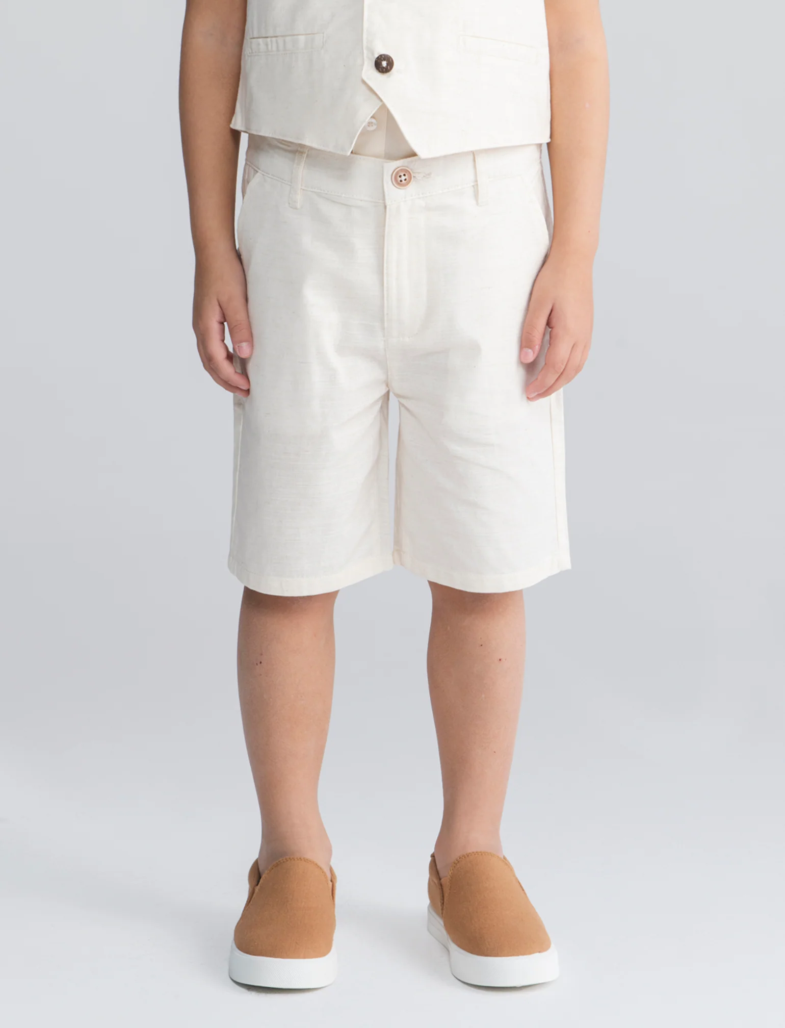Bermuda in misto lino modello chino - Beige - Image 4