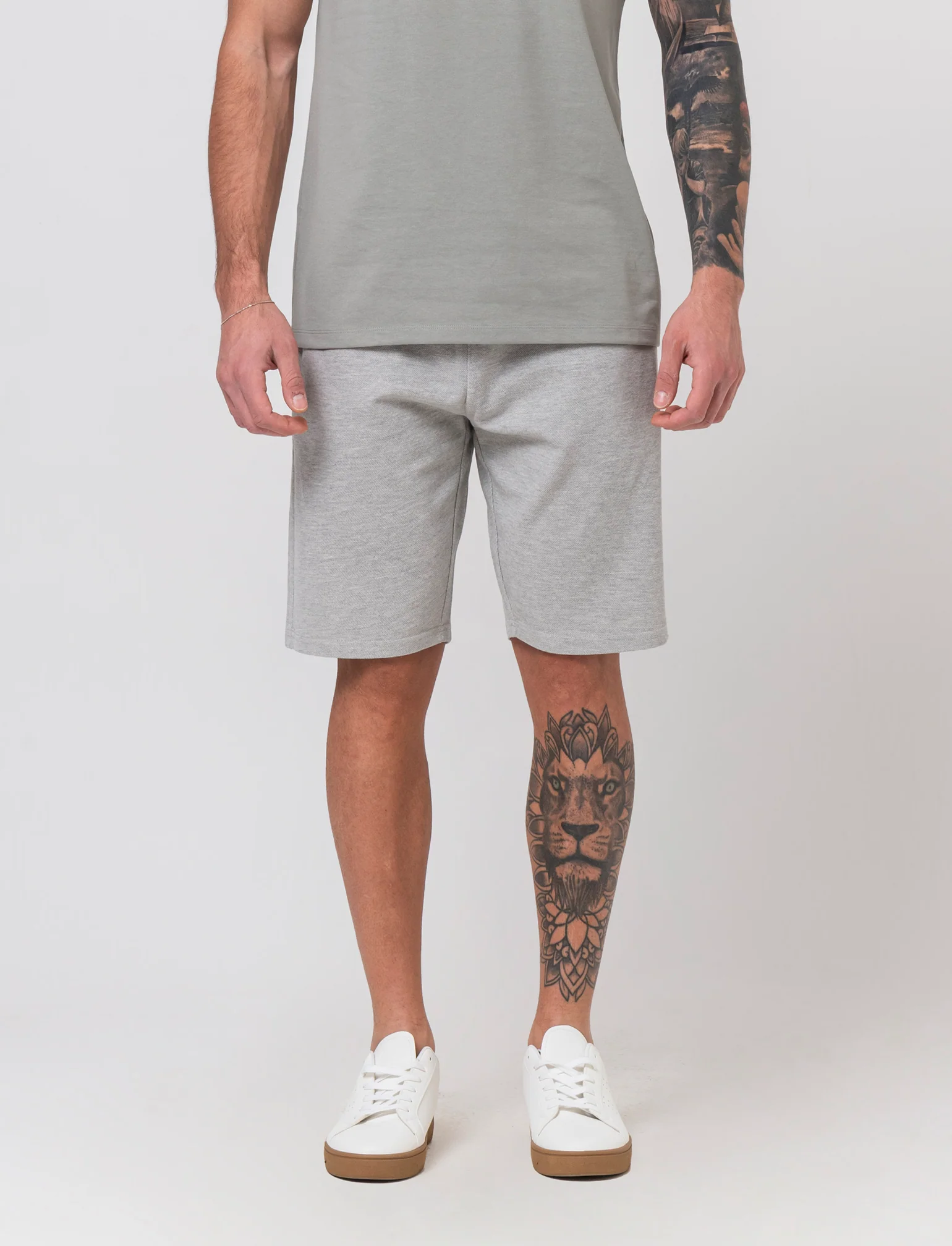 Bermuda in piquet con vita jogger da uomo - Grigio mel.