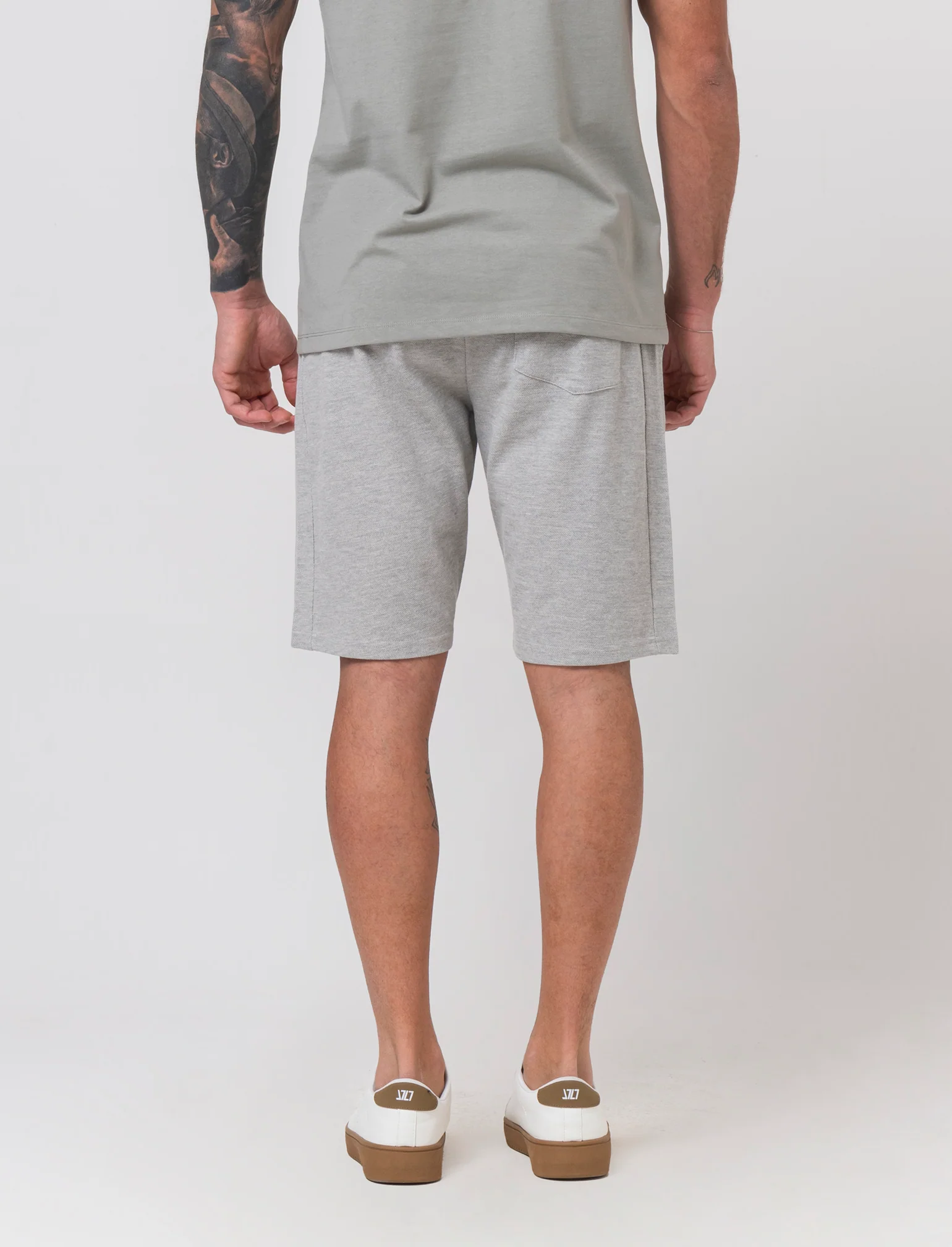 Bermuda in piquet con vita jogger da uomo - Grigio mel. - Image 2