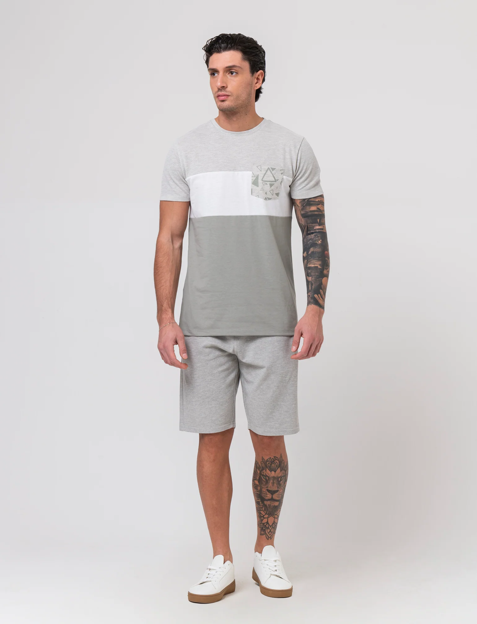 Bermuda in piquet con vita jogger da uomo - Grigio mel. - Image 3
