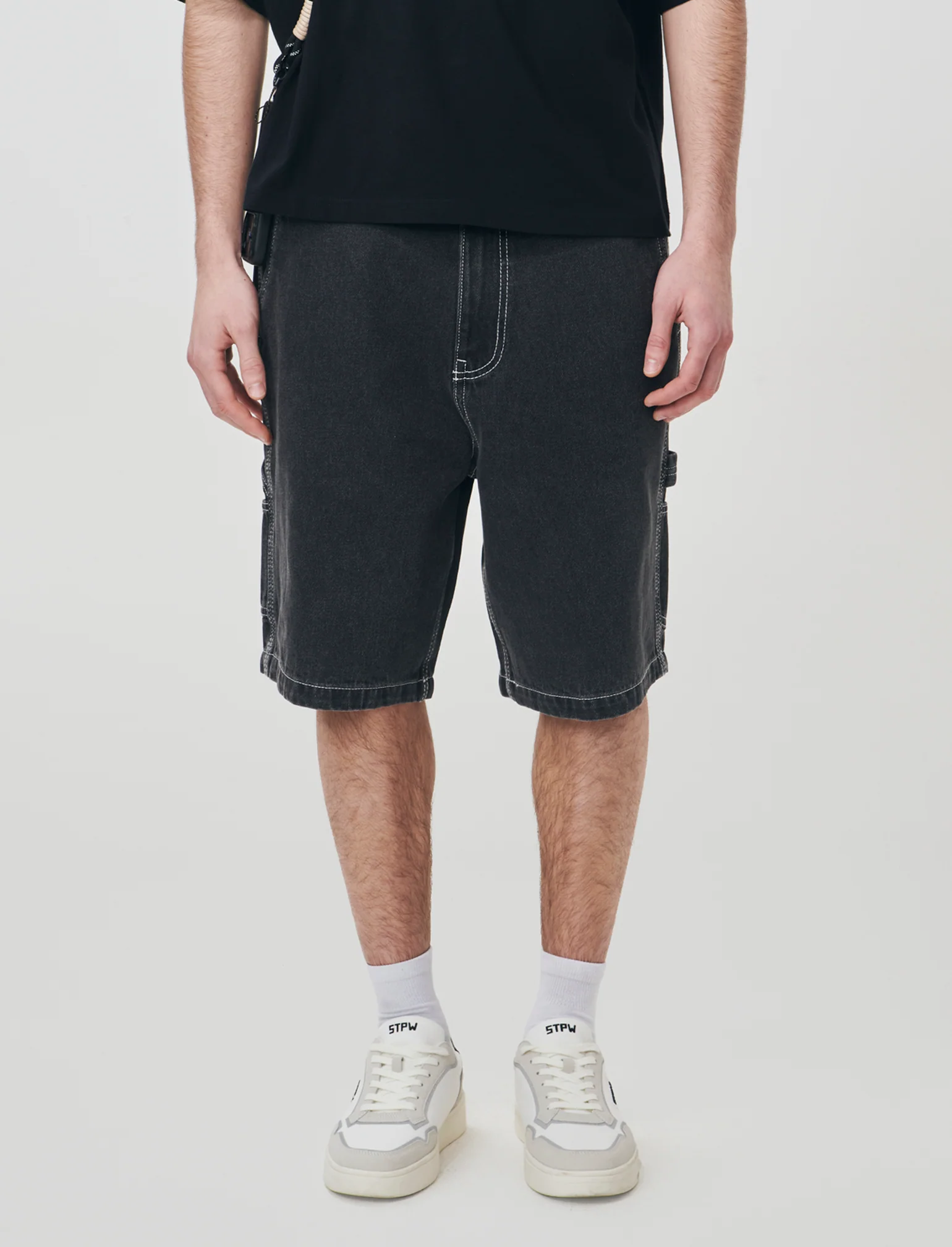 Bermuda Jeans Carpenter Fit Nero Slavato - Nero - Image 4