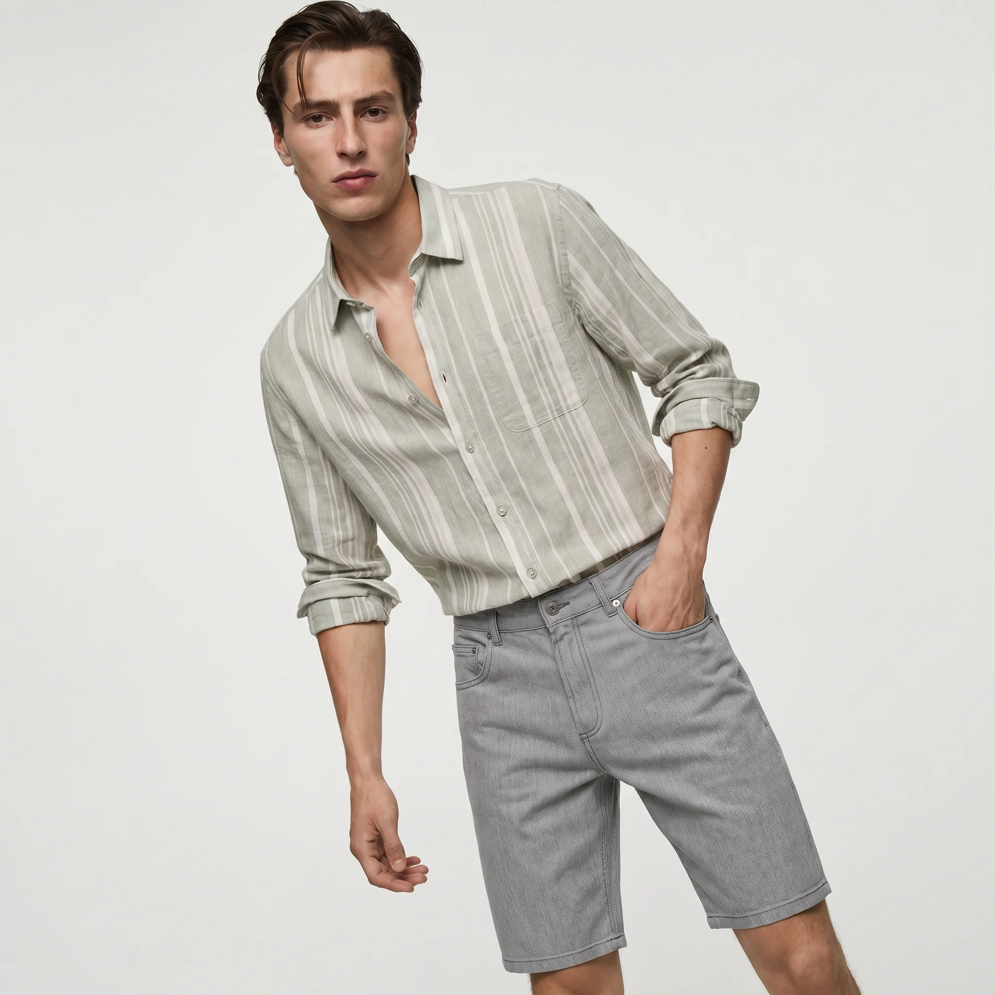 Bermuda jeans effetto spigato regular fit - Denim chiaro - Image 3