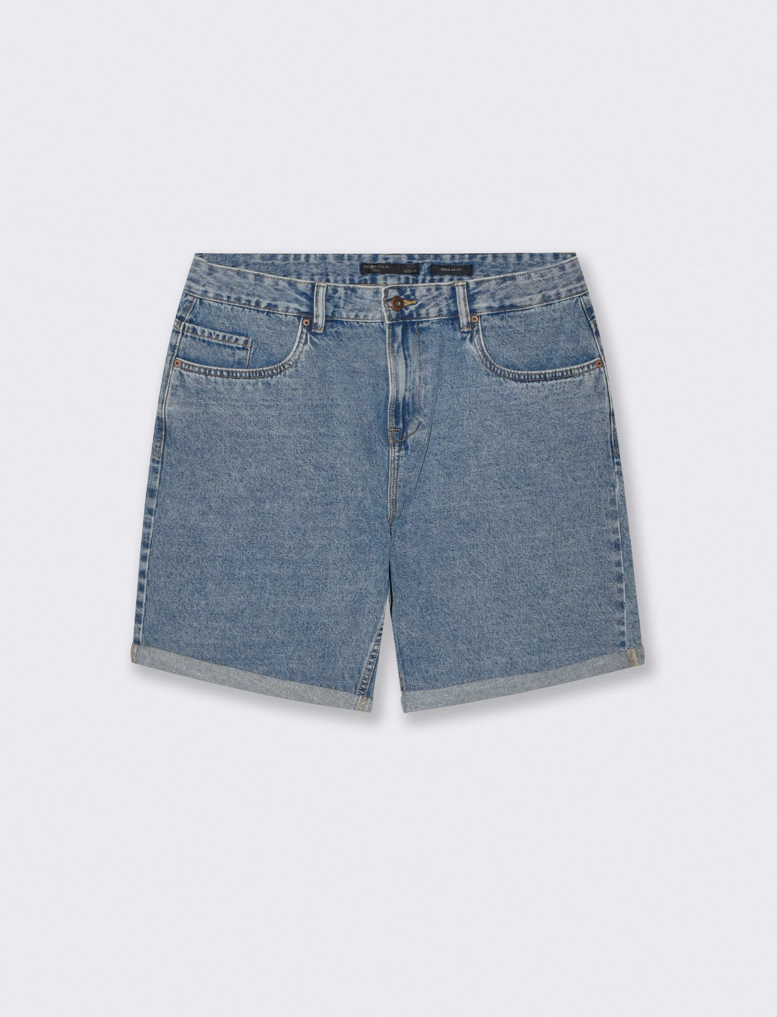 Bermuda Jeans Straight Fit Effetto Slavato - Denim