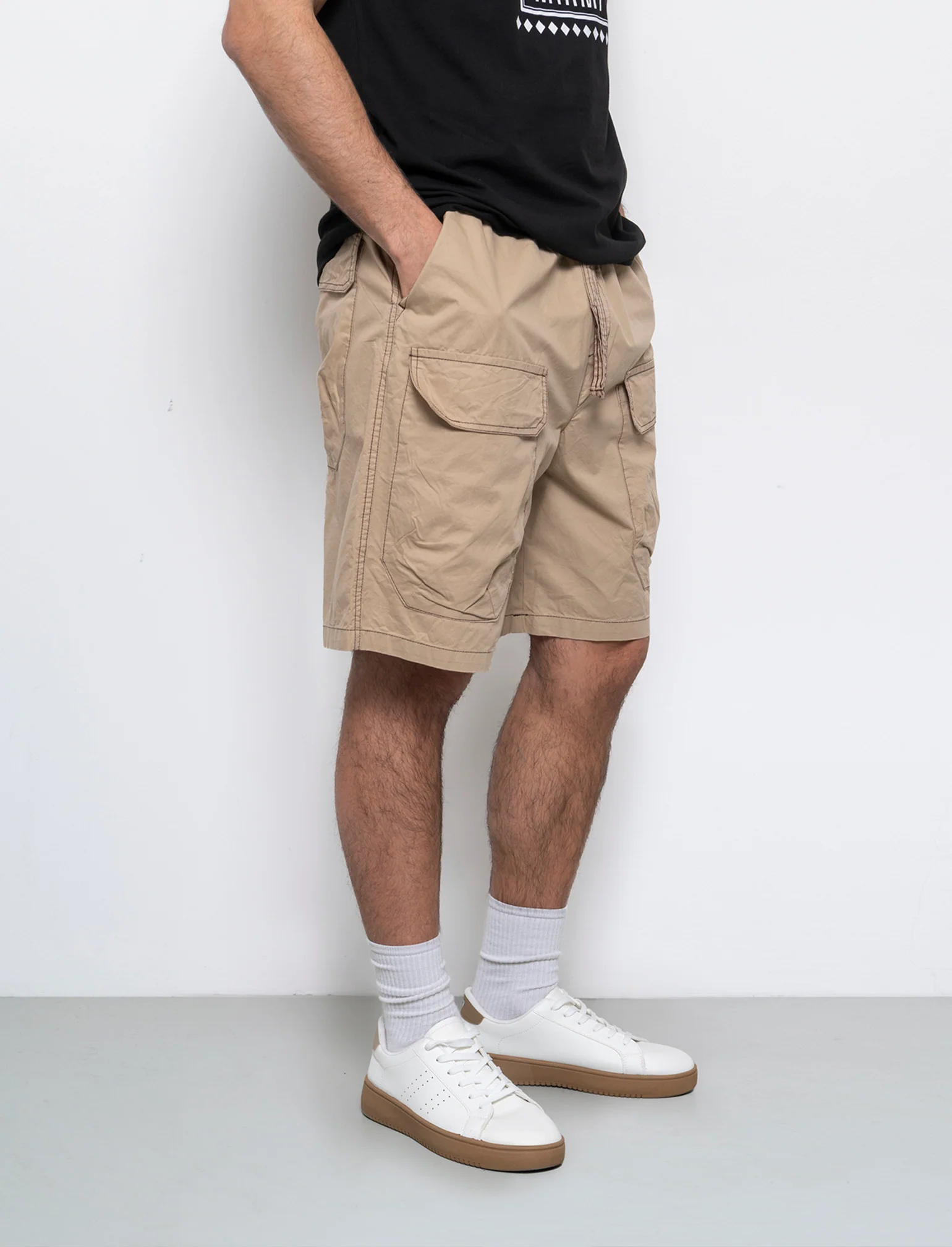 Bermuda jogger cargo relaxed fit da uomo - Beige - Image 3