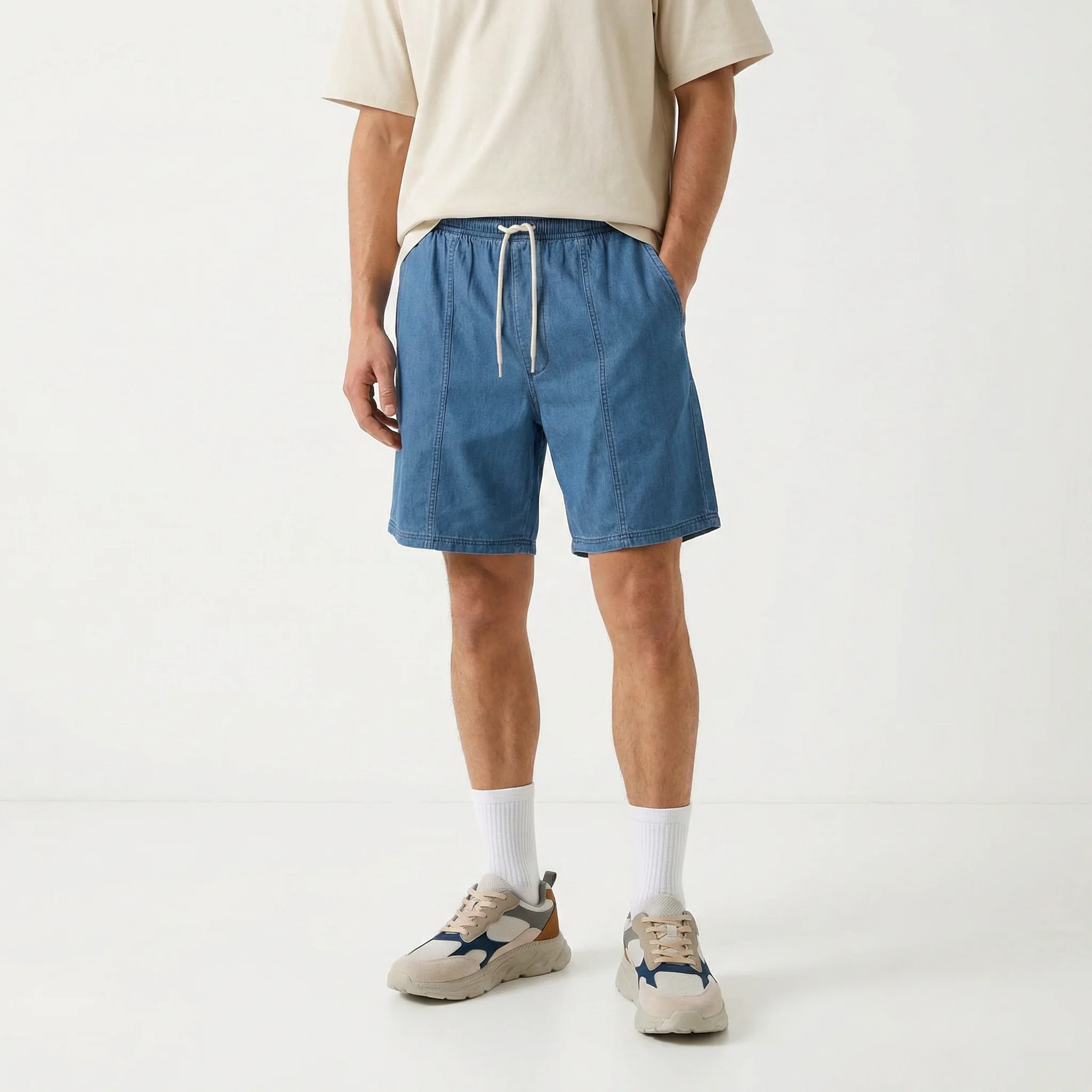 Bermuda Jogger in Denim Leggero 100% Cotone - Denim - Image 3