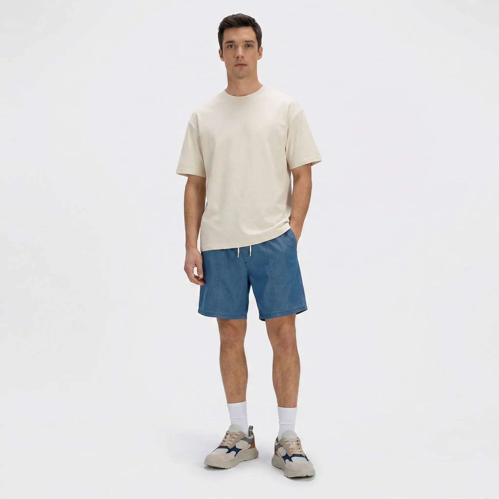 Bermuda Jogger in Denim Leggero 100% Cotone - Denim - Image 4