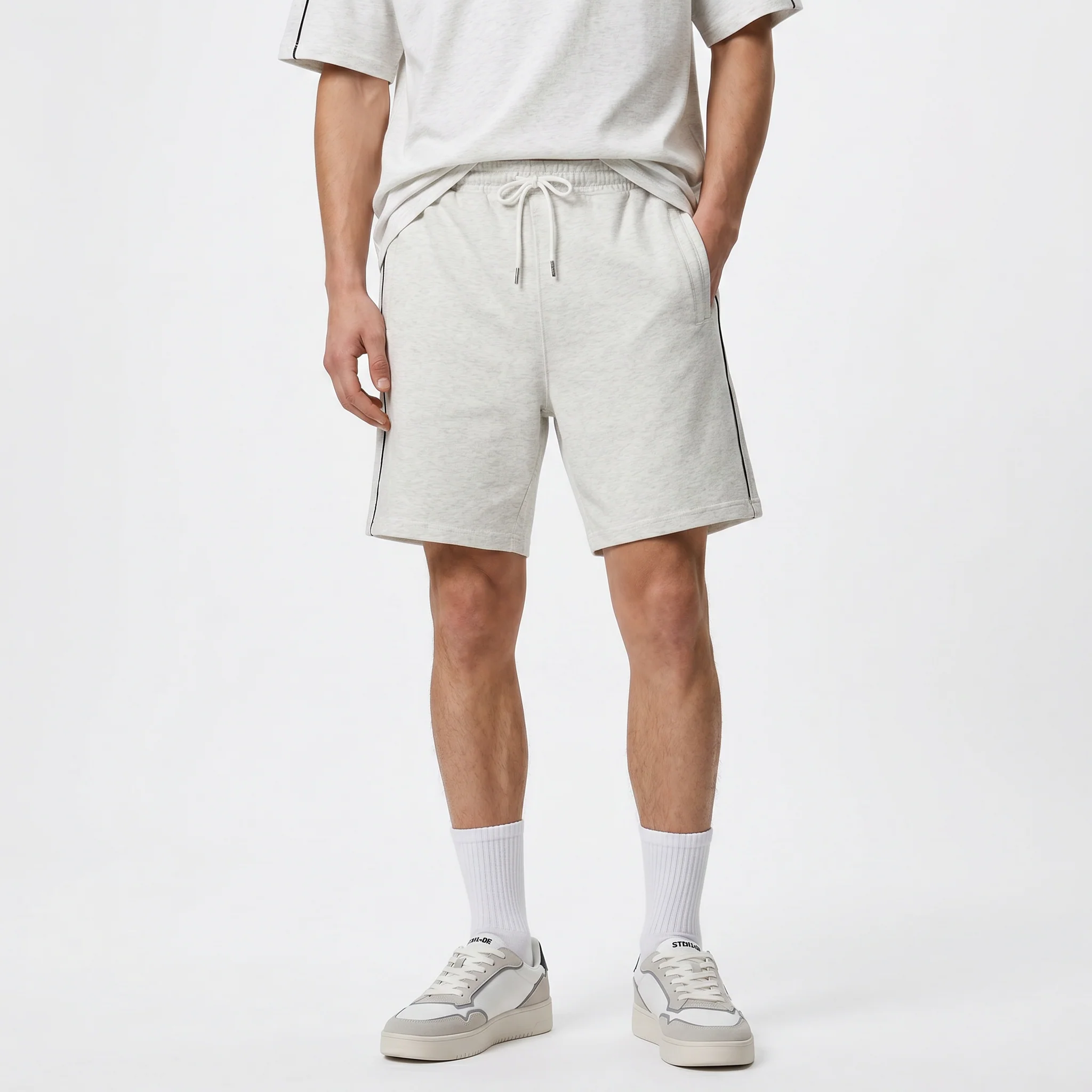 Bermuda jogger in interlock misto cotone - Grigio mel. - Image 3