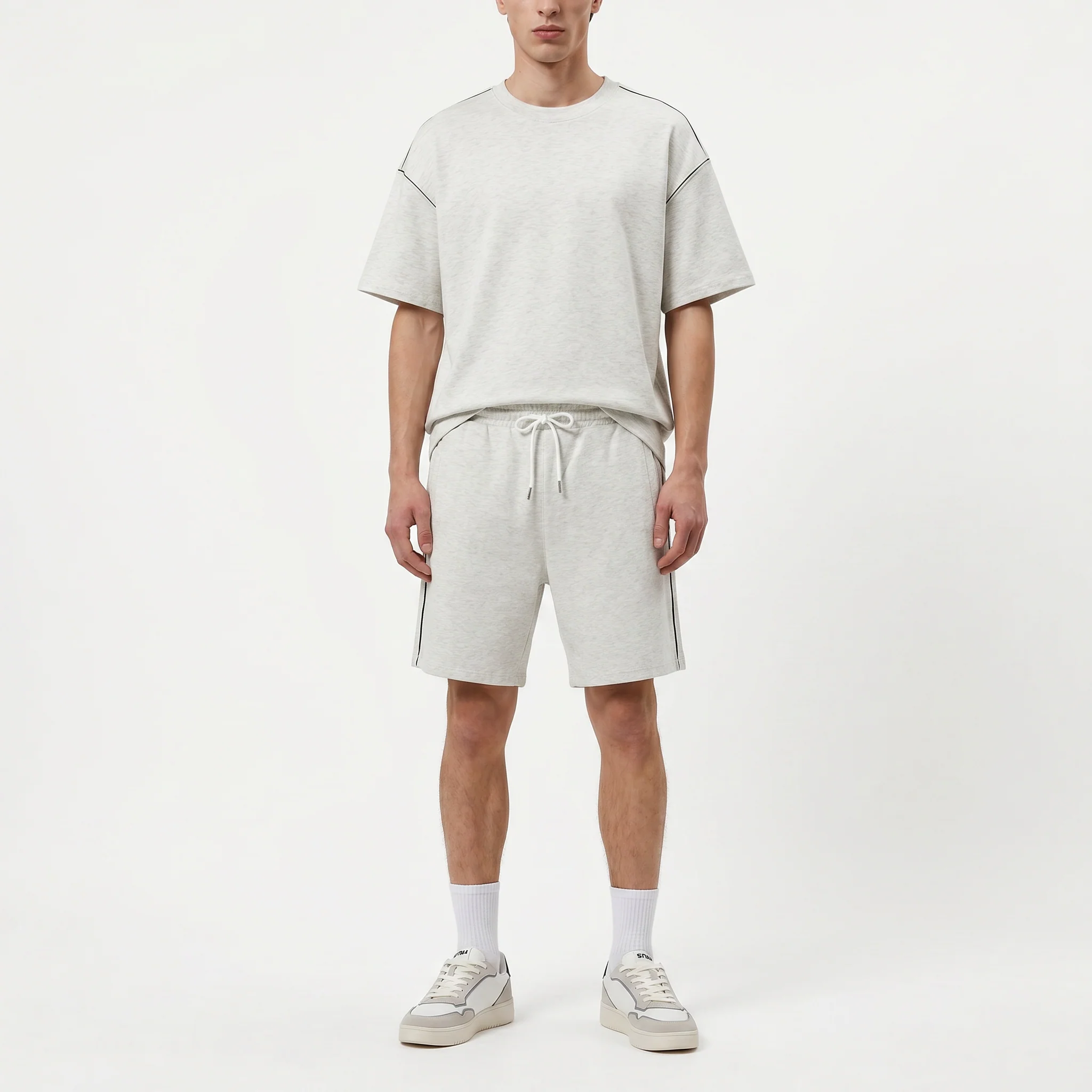 Bermuda jogger in interlock misto cotone - Grigio mel. - Image 4