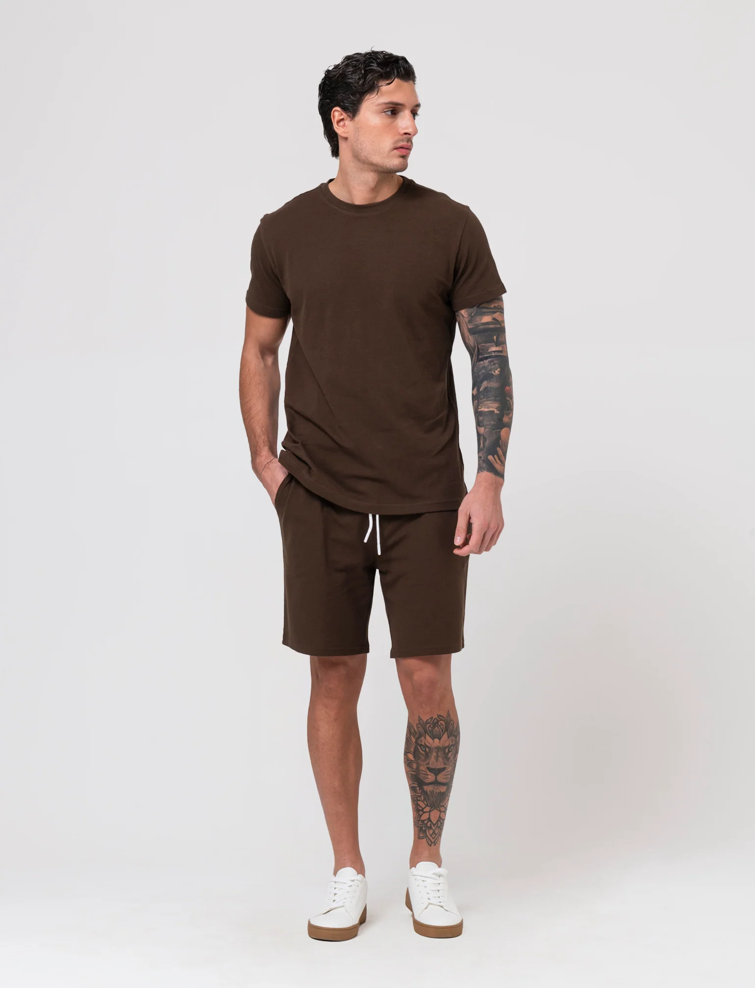 Bermuda jogger in piquet di cotone da uomo - Moro - Image 3