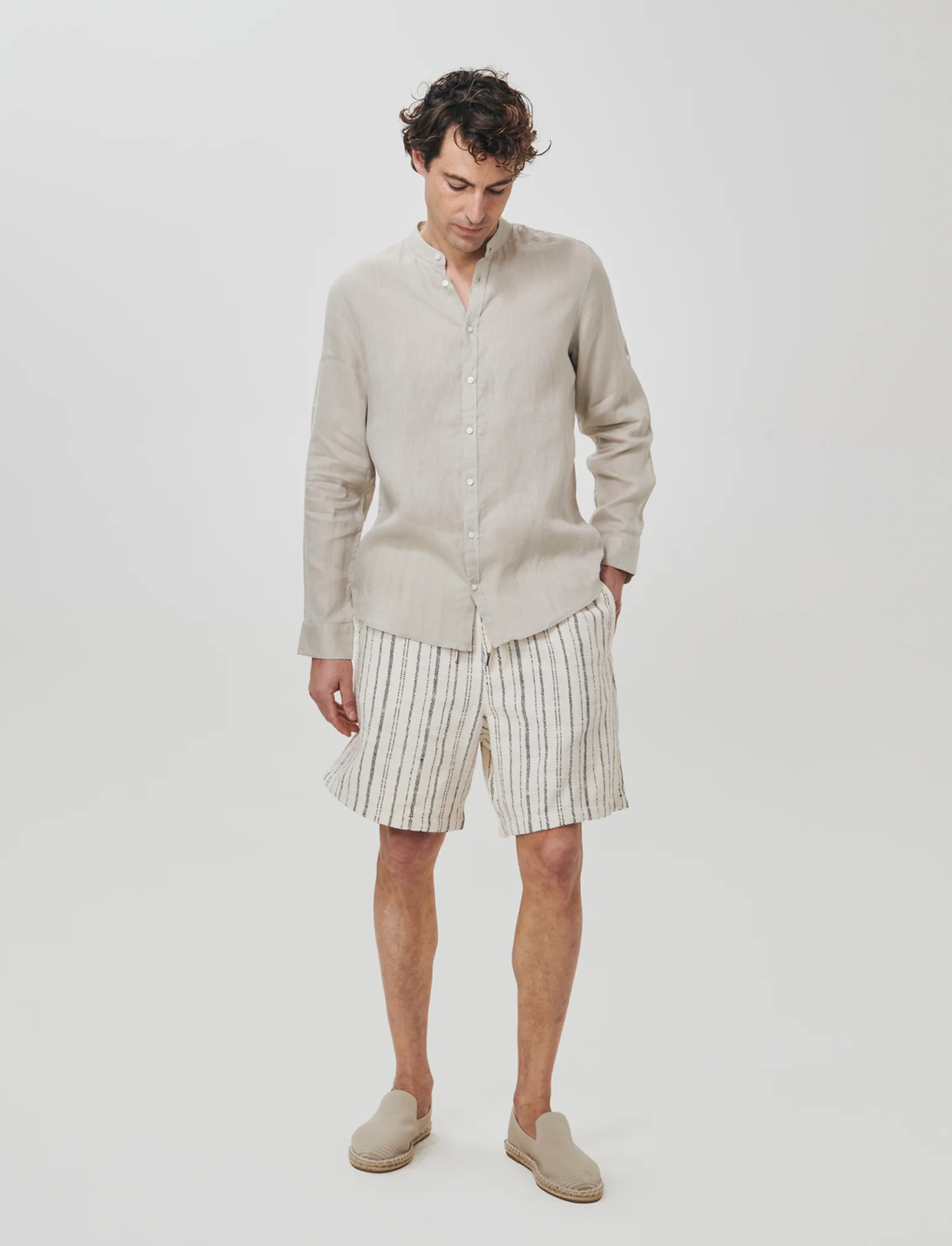 Bermuda jogger in tessuto jacquard - Beige ecru - Image 3