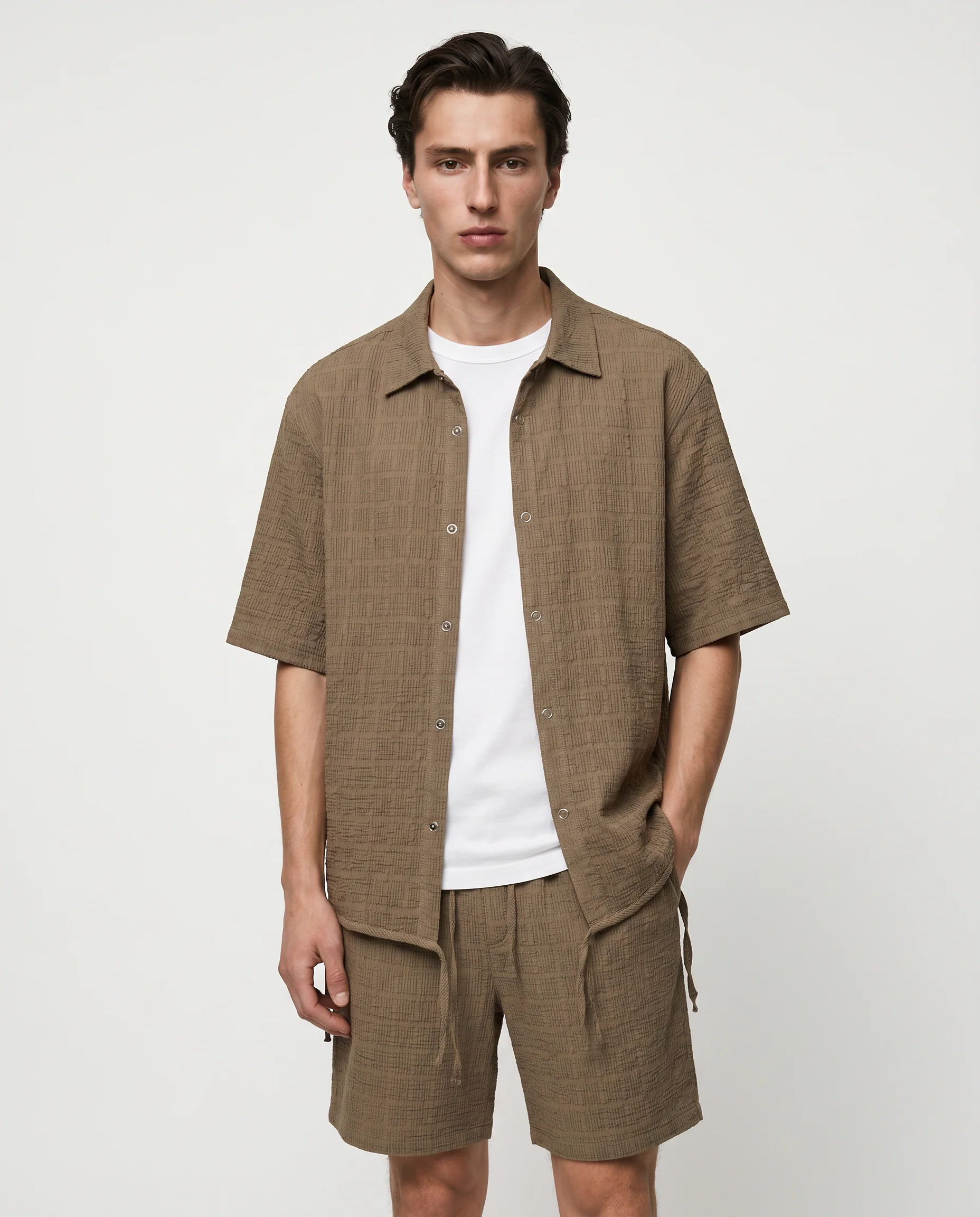 Bermuda Jogger in Tessuto Seer Sucker - Verde kaki - Image 4