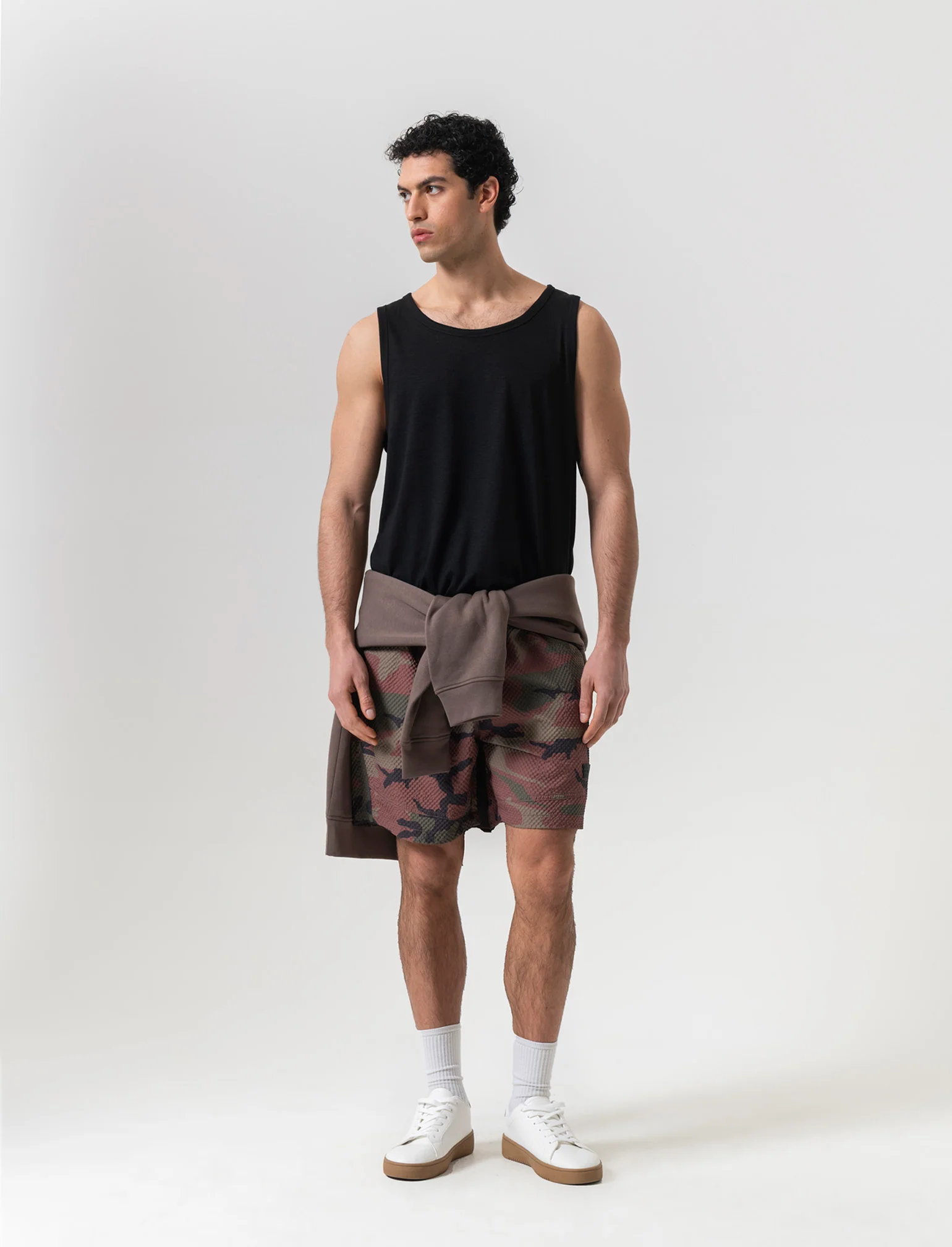 Bermuda jogger mimetico in seersucker da uomo - Verde mimetico - Image 3