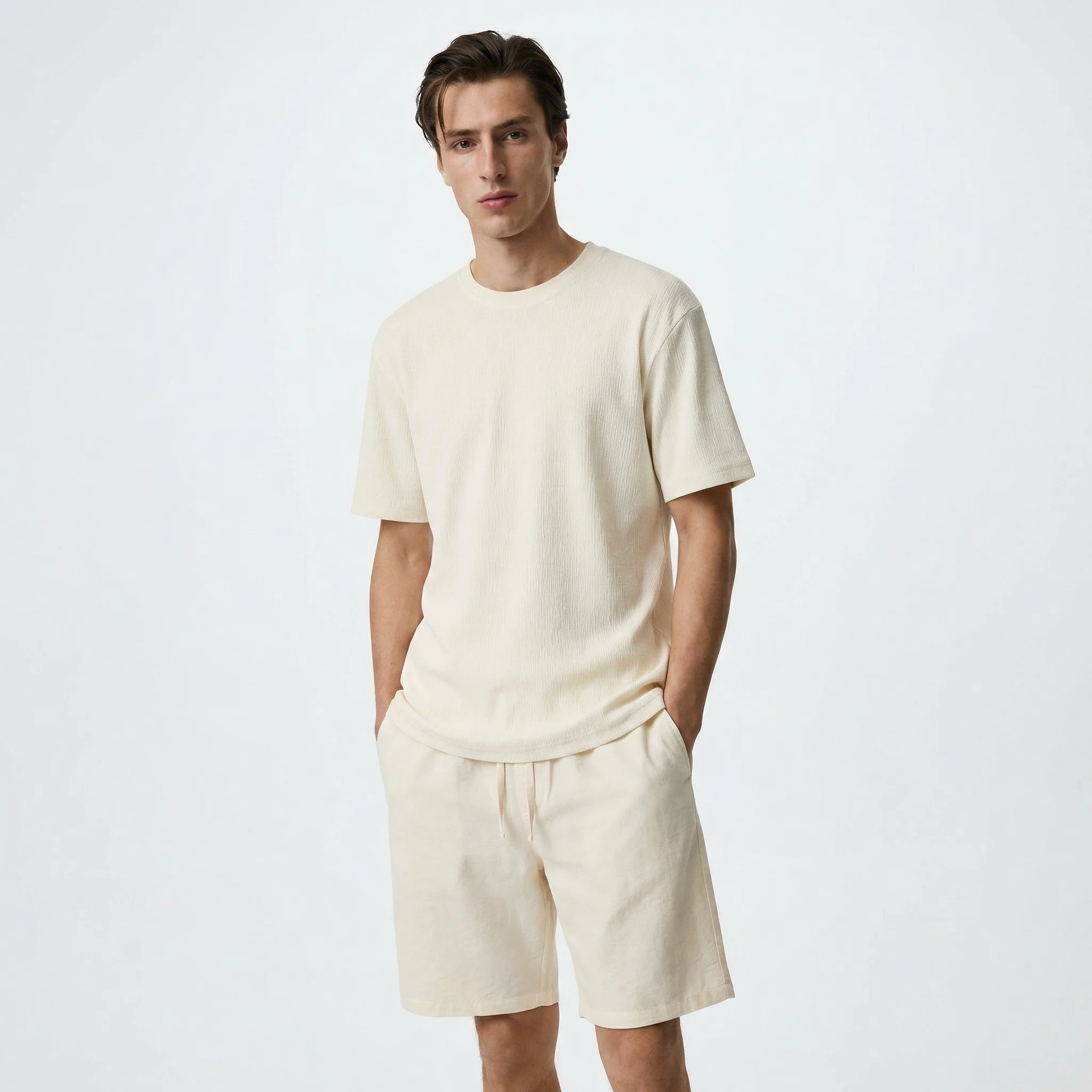 Bermuda Jogger Relaxed Effetto Lino - Beige ecru