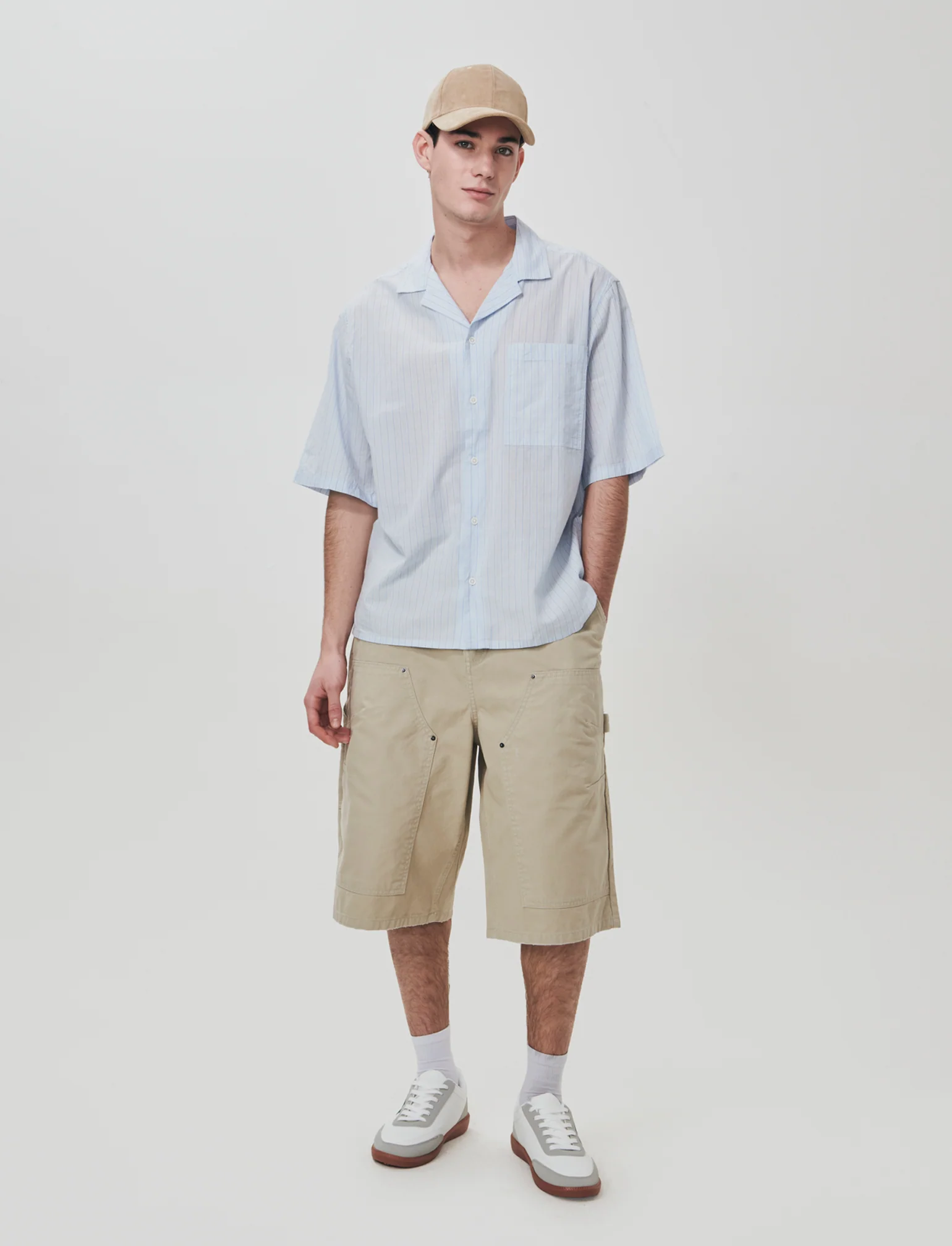 Bermuda long fit in canvas di cotone - Grigio stone - Image 3