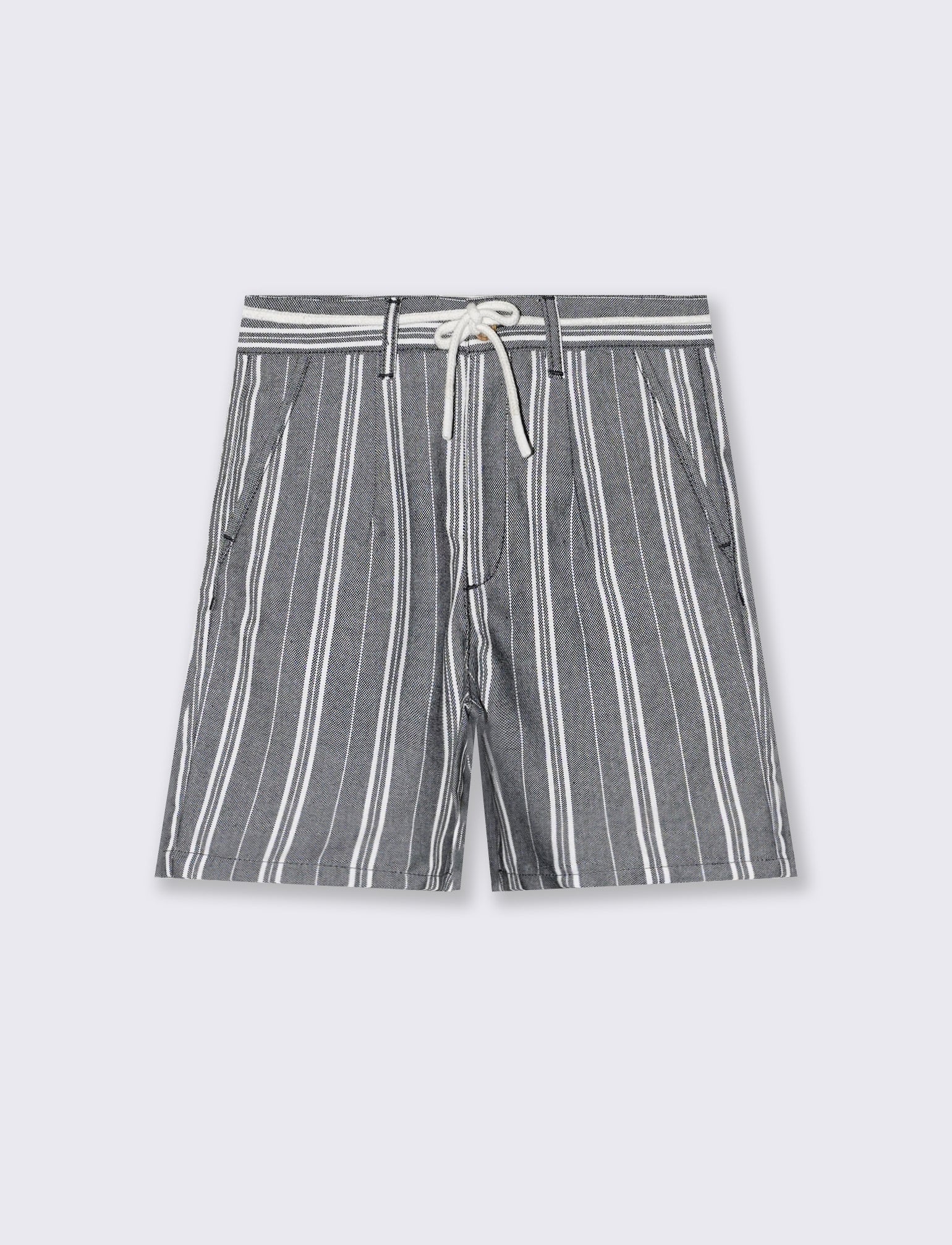 Bermuda rigato in cotone e lino con tasche - Righe