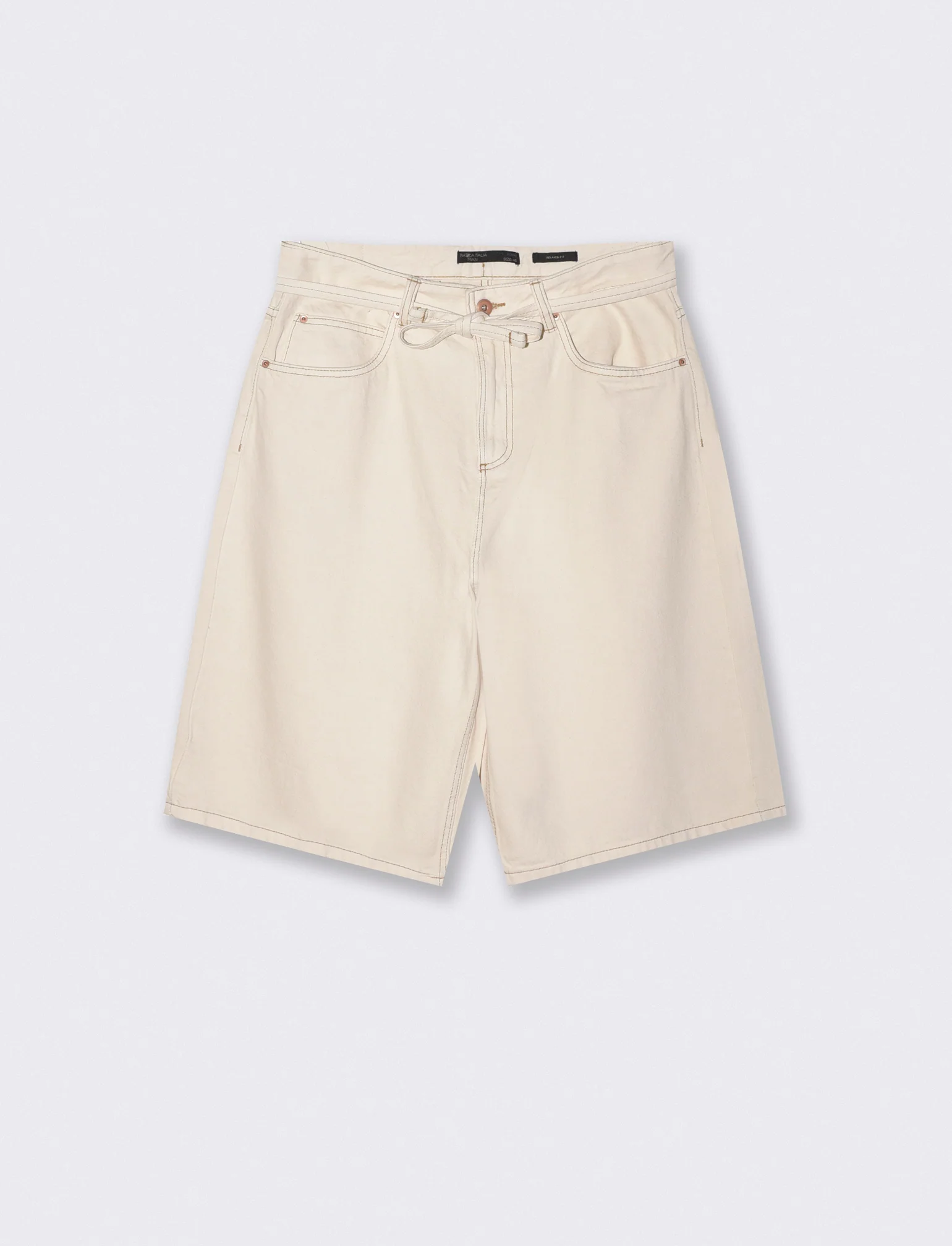 Bermuda Skater Fit in Cotone con Cintura - Beige ecru
