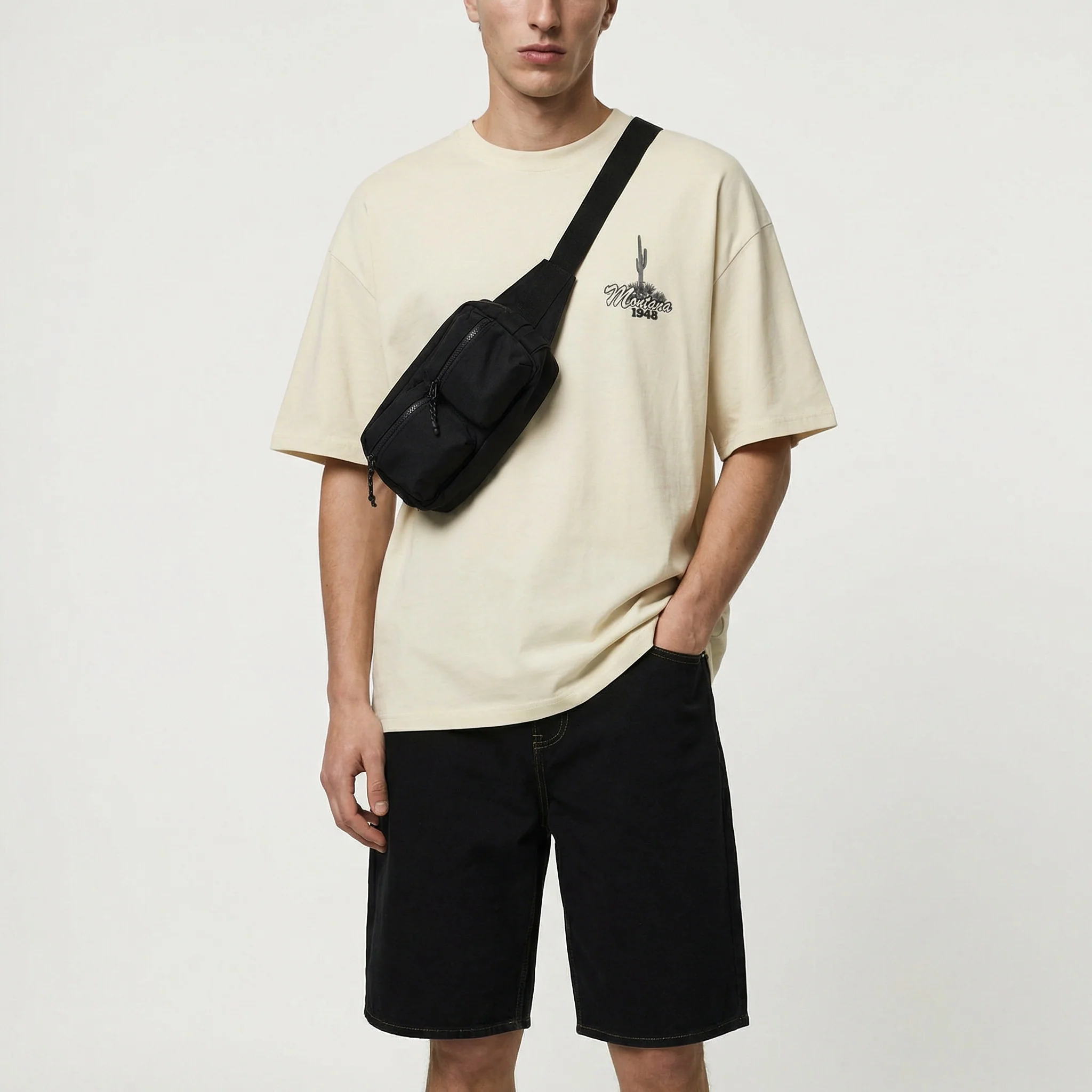 Bermuda Skater Fit in Cotone con Cintura - Nero - Image 4