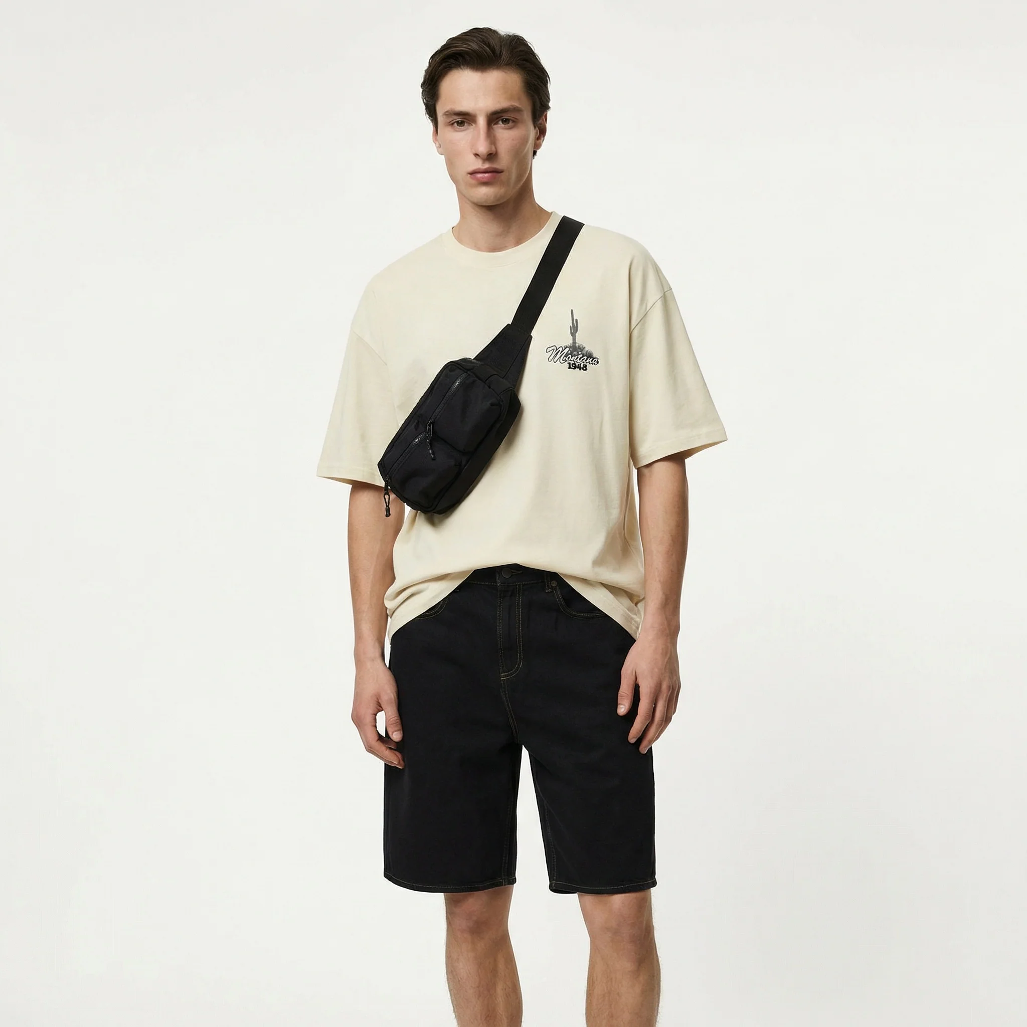 Bermuda Skater Fit in Cotone con Cintura - Nero - Image 5