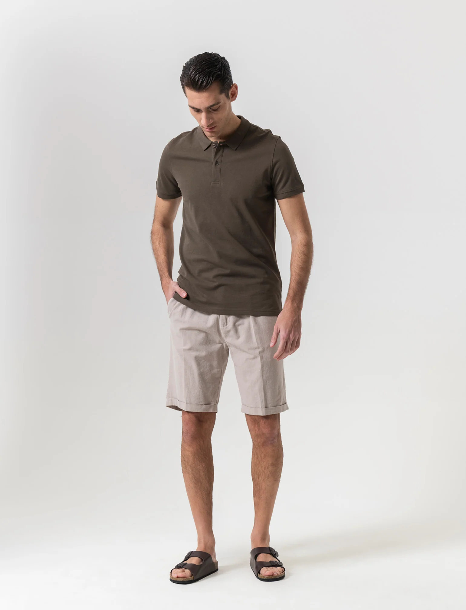 Bermuda vita jogger misto lino da uomo - Beige - Image 2