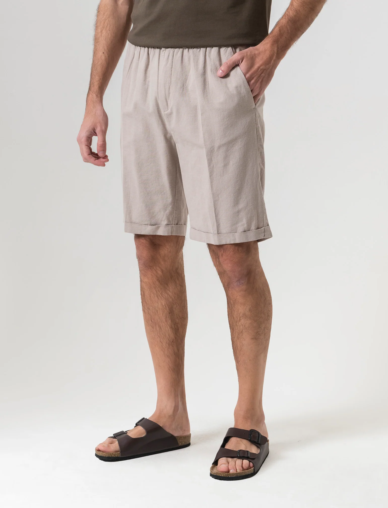 Bermuda vita jogger misto lino da uomo - Beige - Image 3