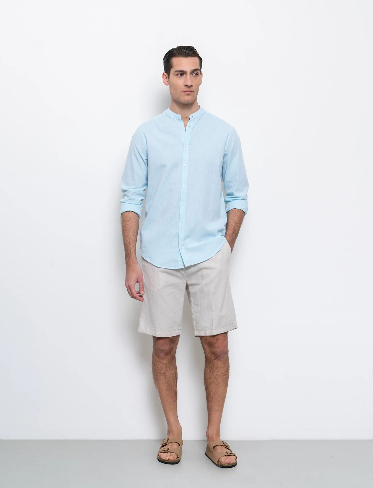 Bermuda vita jogger misto lino da uomo - Grigio ghiaccio - Image 3