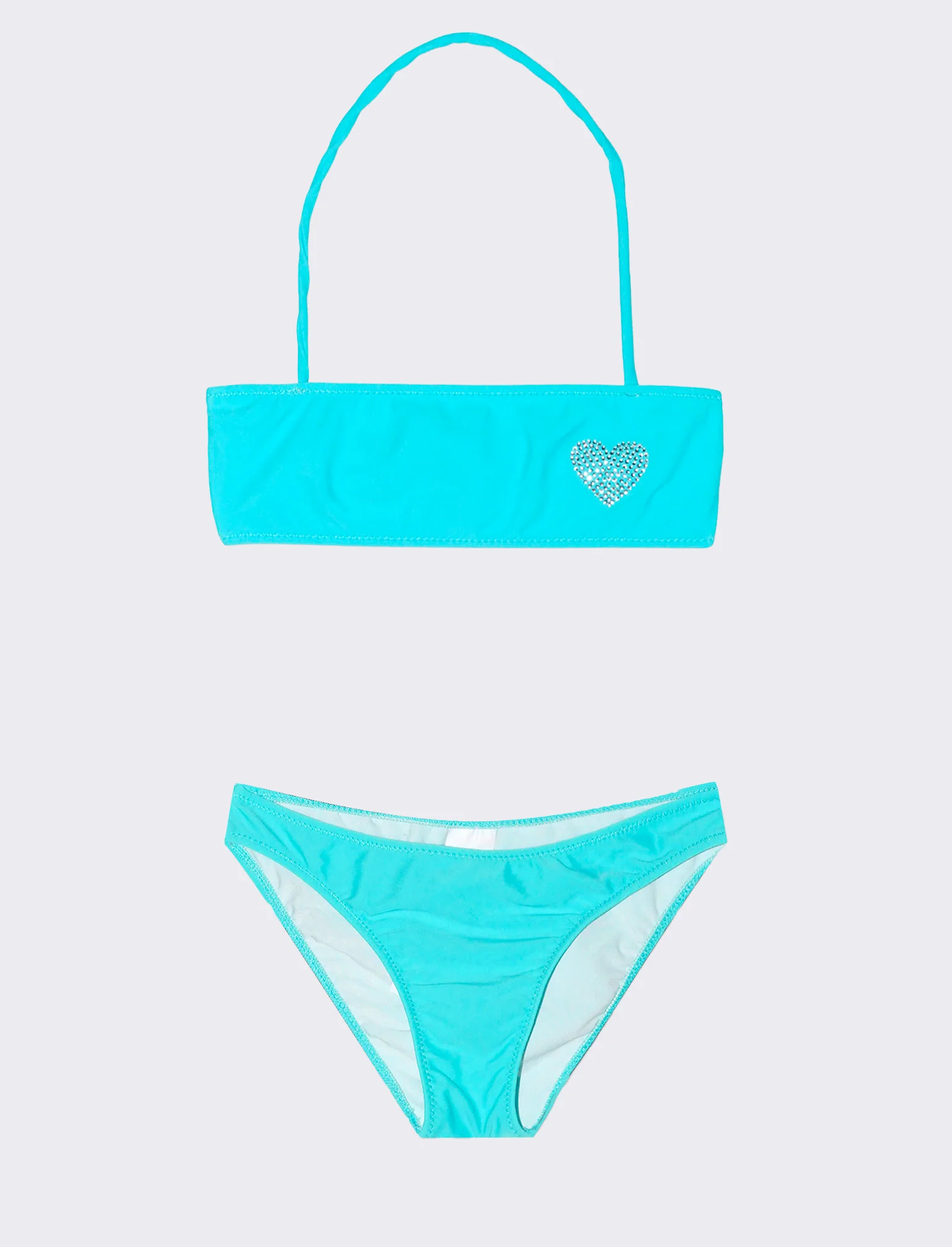 Bikini da bambina con decorazione in strass. - Blu