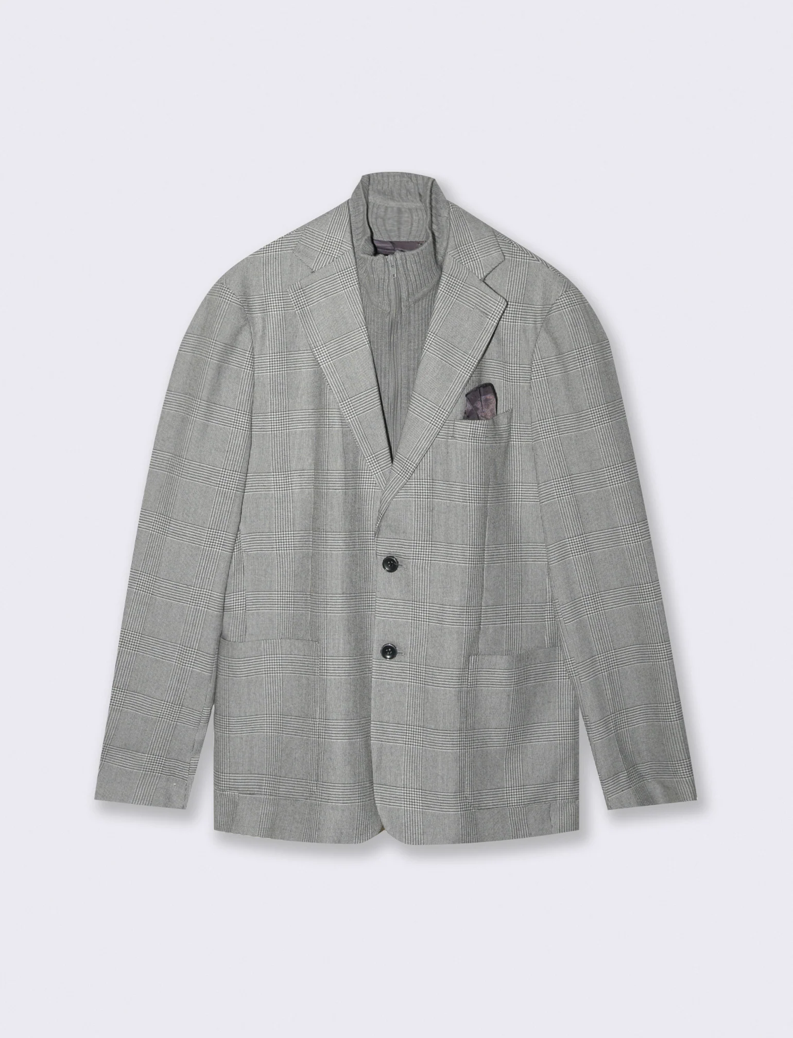 BLAZER A QUADRI FORMAL FIT CON GILET IN MAGLIA - Grigio