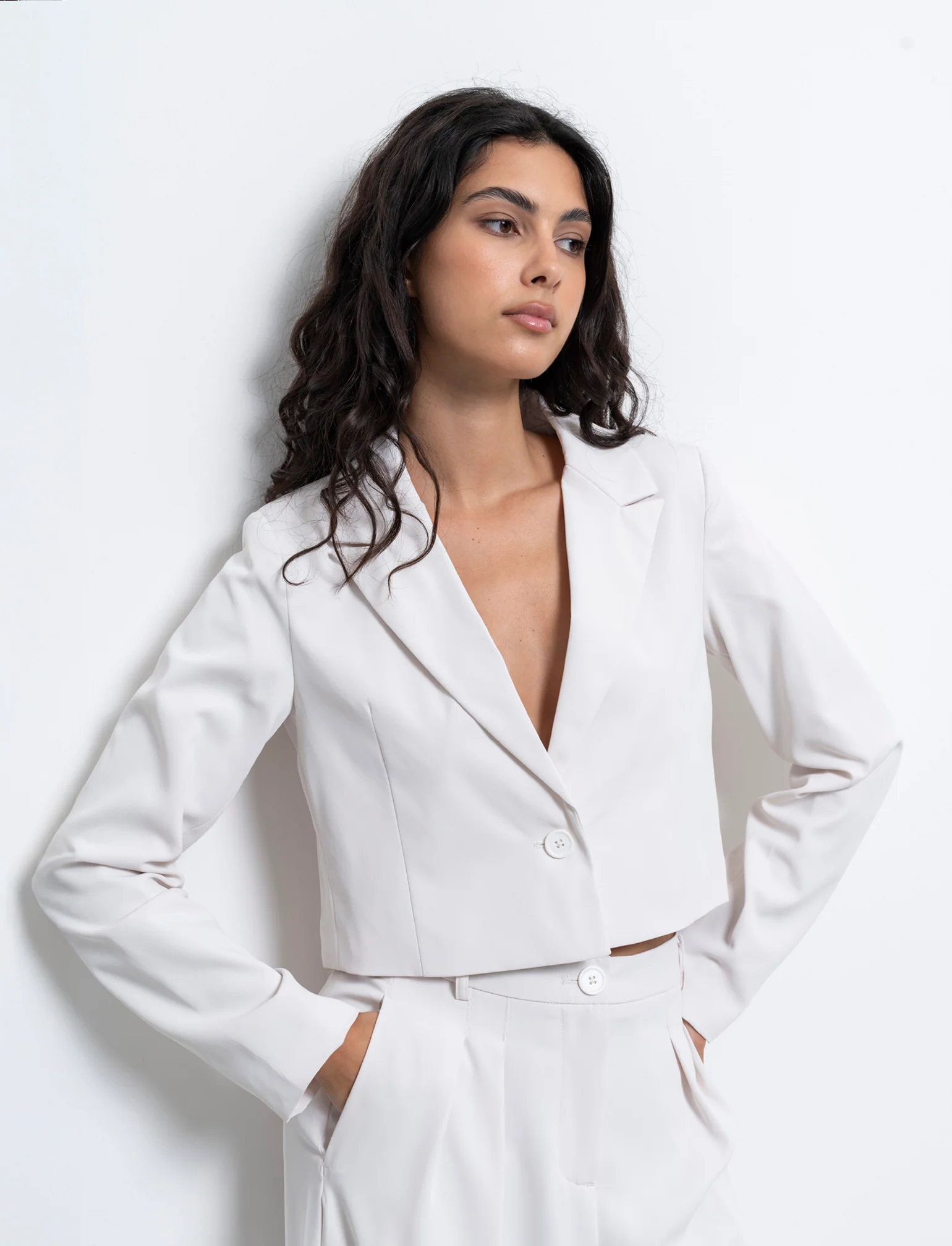 Blazer crop da donna - Bianco panna