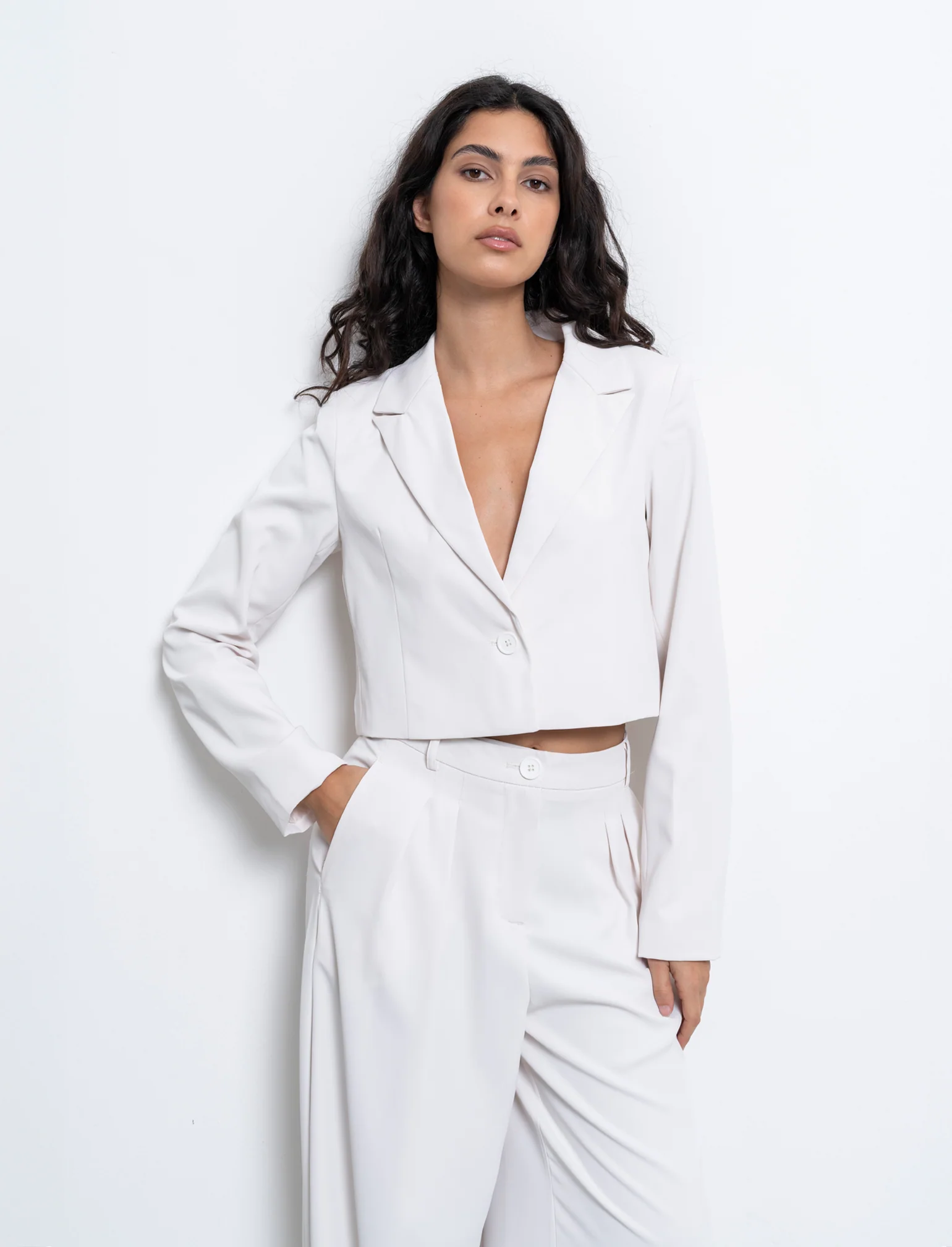 Blazer crop da donna - Bianco panna - Image 3