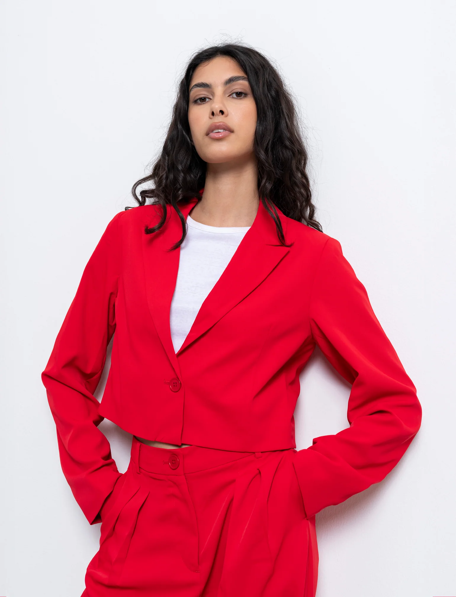 Blazer crop da donna - Rosso