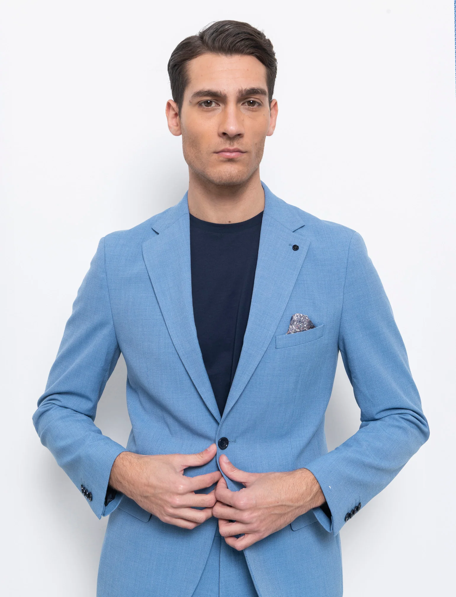 Blazer da completo effetto fil a fil da uomo - Celeste - Image 3
