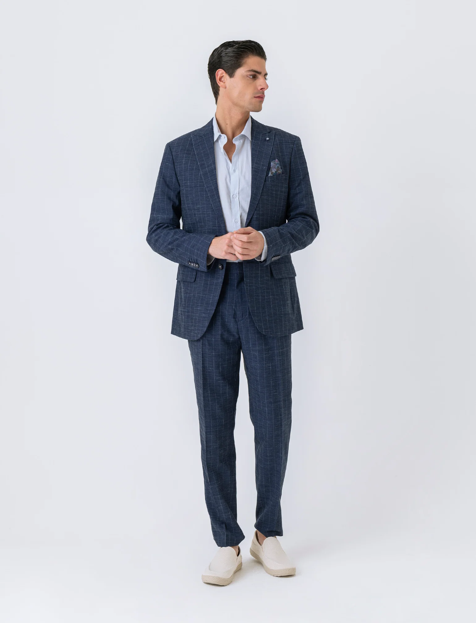 Blazer da completo gessato effetto slub da uomo - Blu melange - Image 2