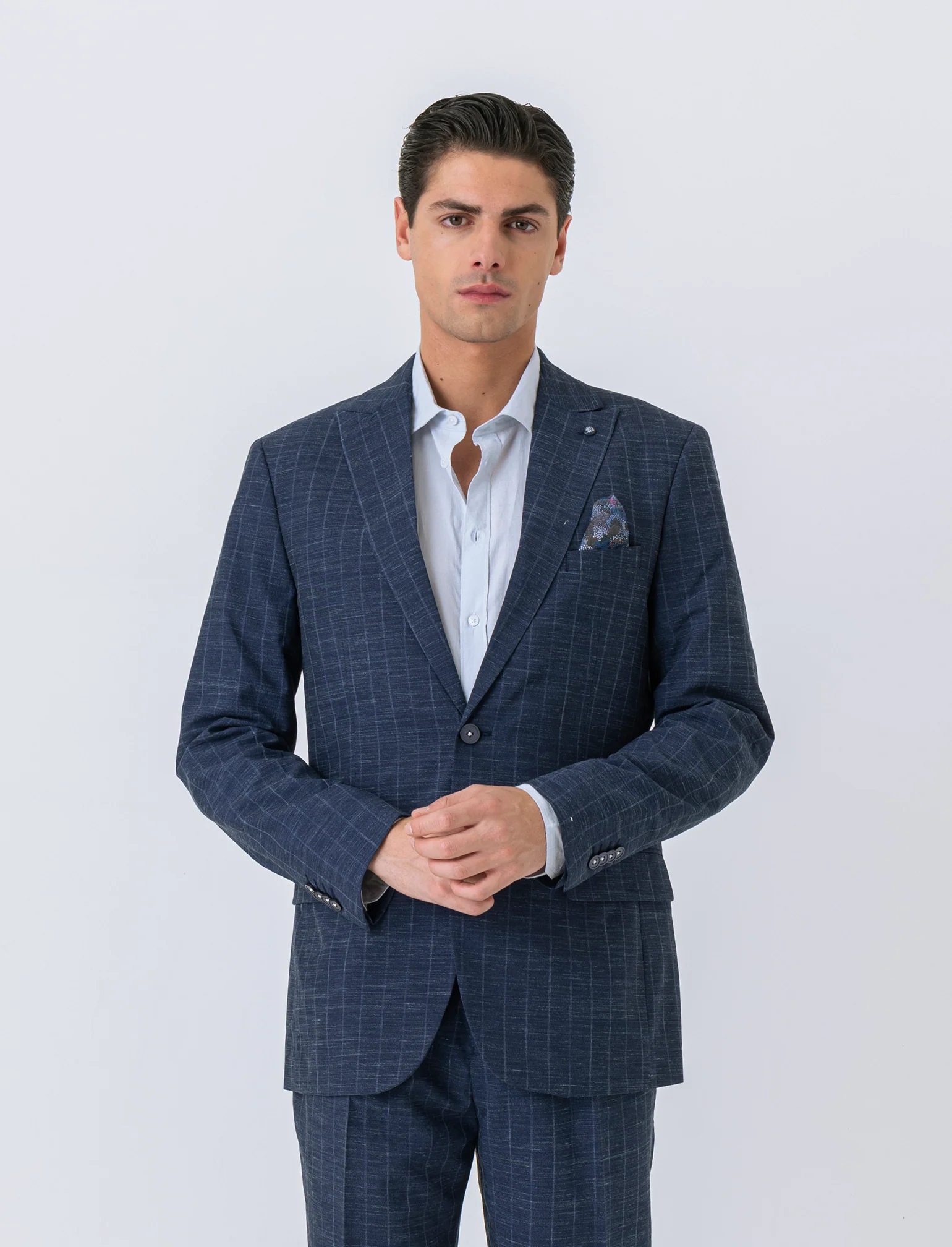 Blazer da completo gessato effetto slub da uomo - Blu melange - Image 3