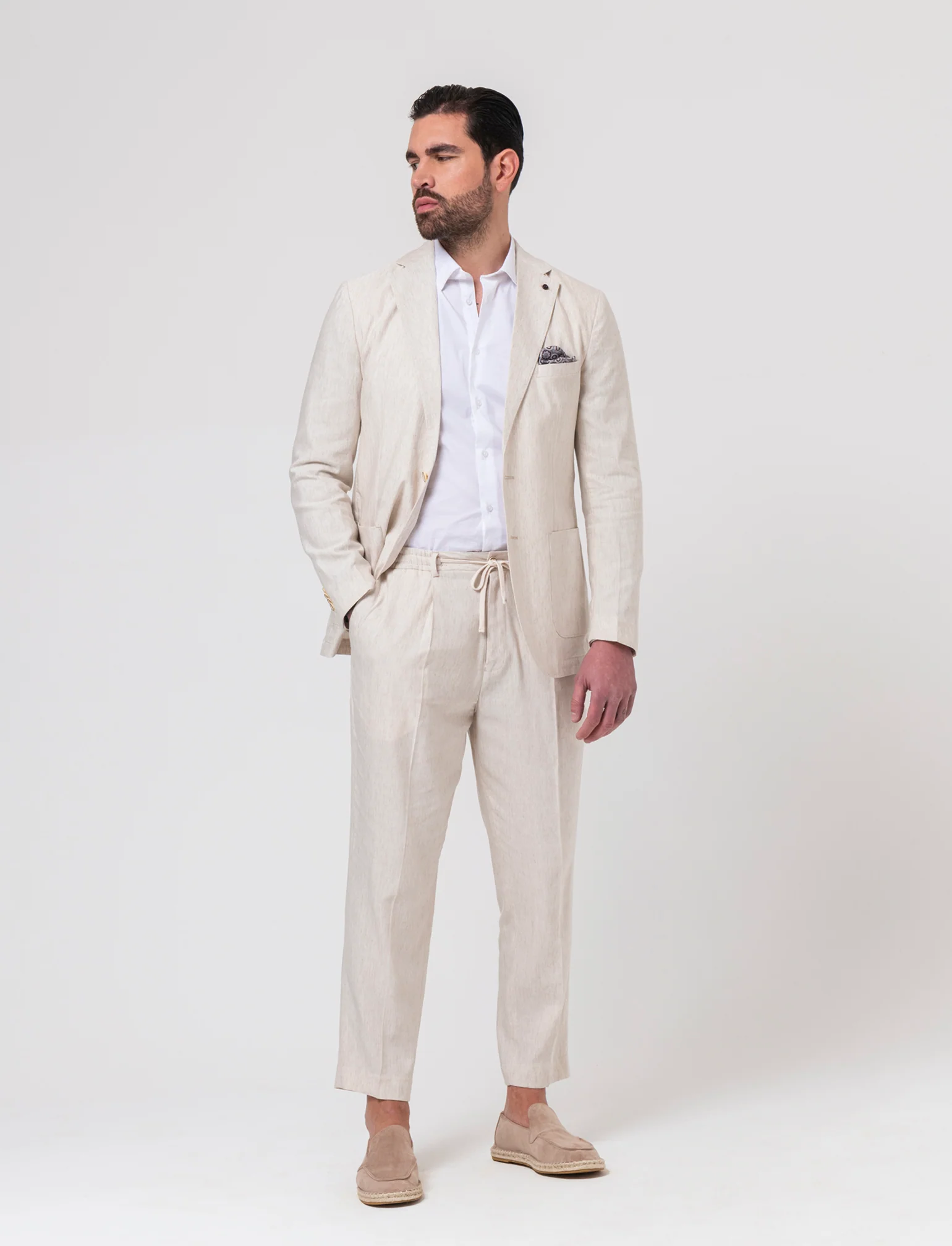 Blazer da completo misto lino da uomo - Beige ecru - Image 3