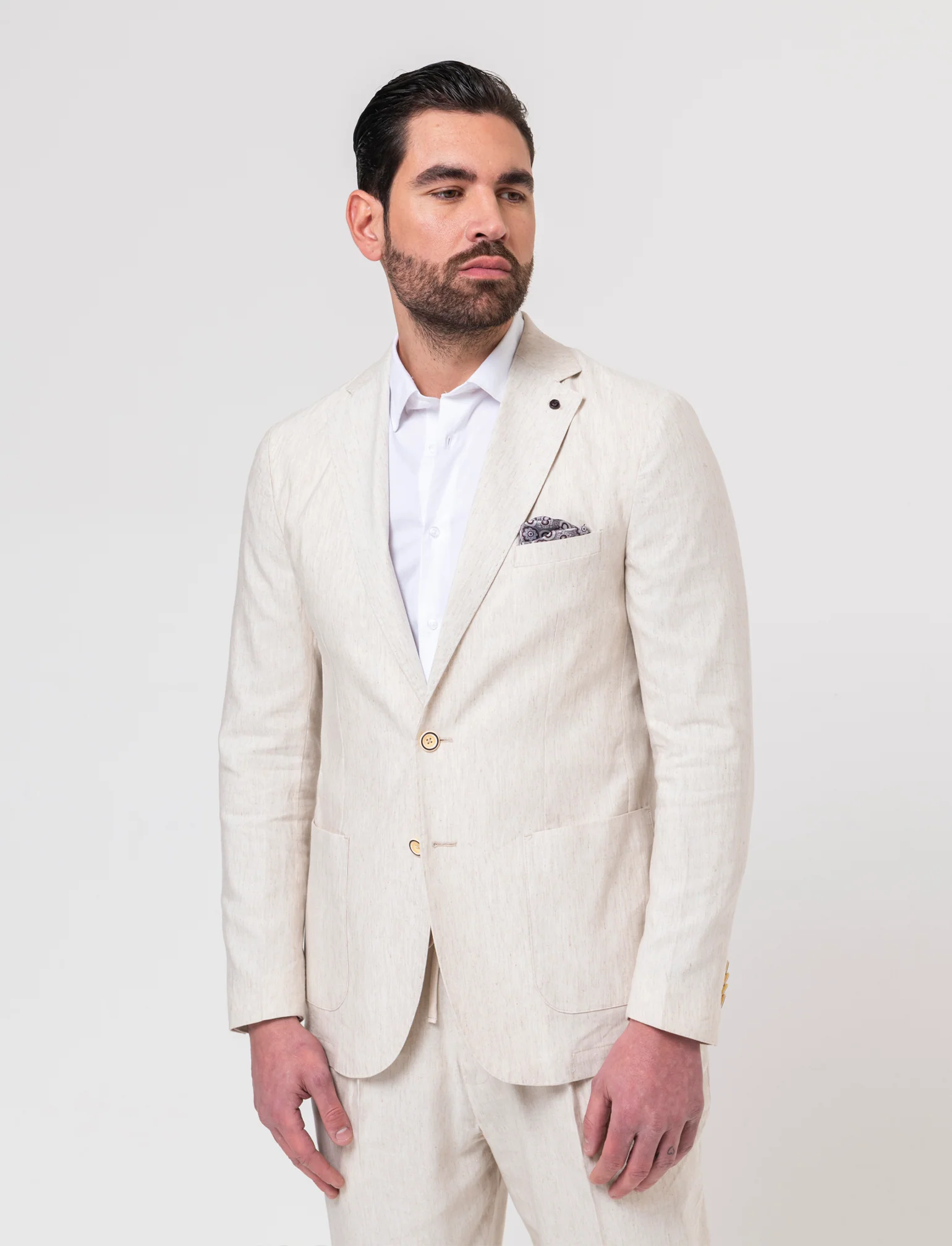 Blazer da completo misto lino da uomo - Beige ecru