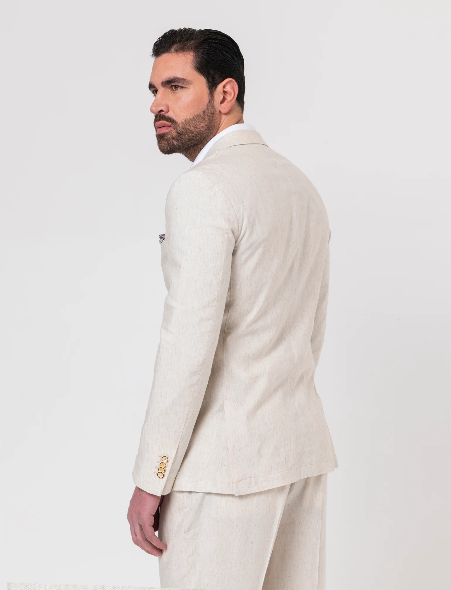 Blazer da completo misto lino da uomo - Beige ecru - Image 2