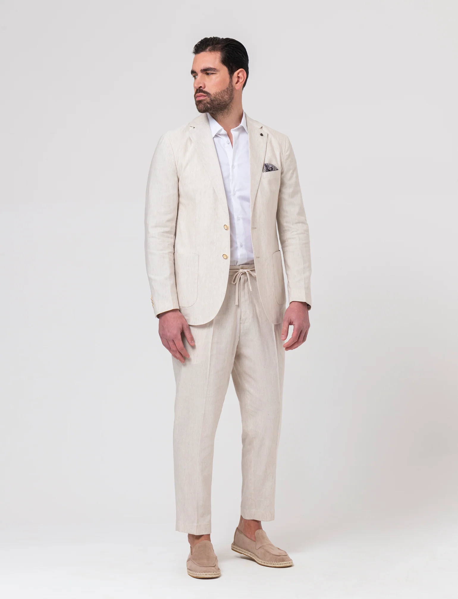Blazer da completo misto lino da uomo - Beige ecru - Image 3