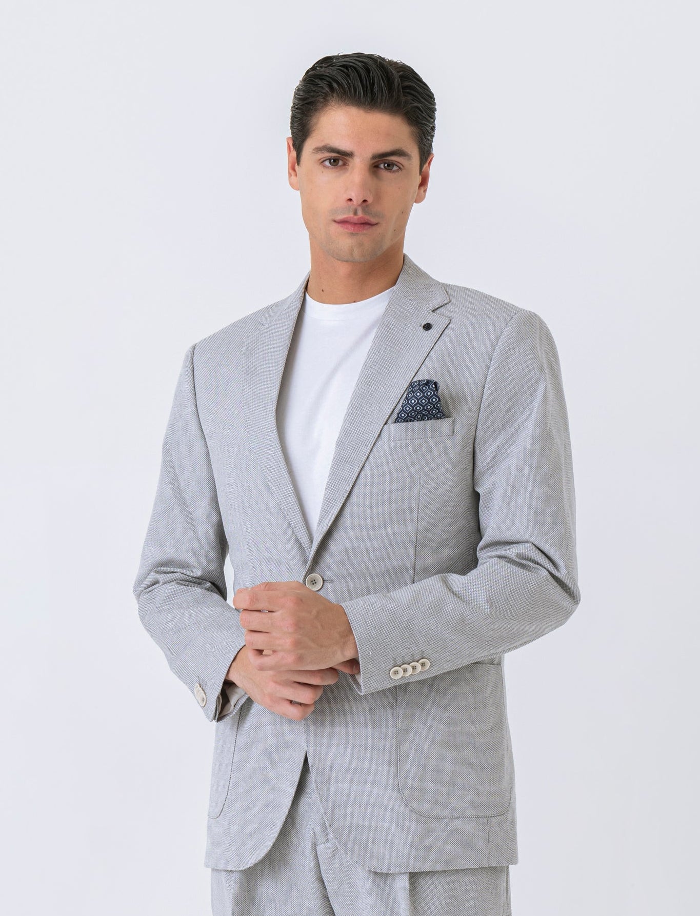 Blazer da completo struttura oxford da uomo - Beige ecru - Image 3