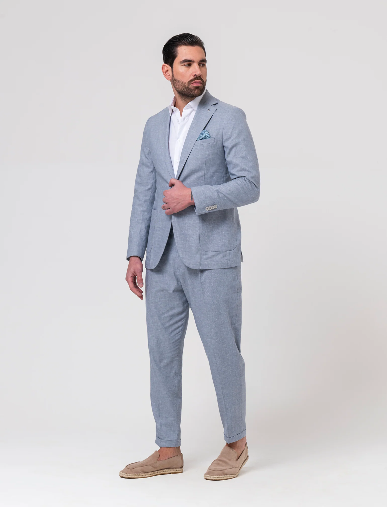 Blazer da completo tessuto effetto lino da uomo - Grigio - Image 2