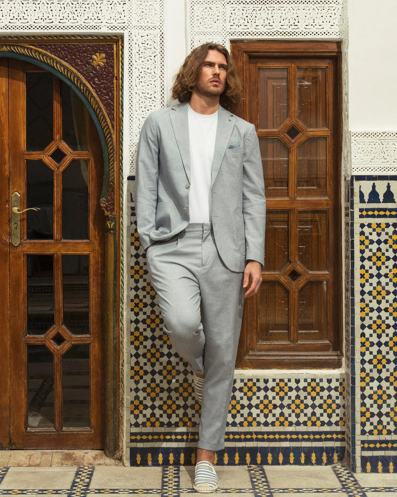 Blazer da completo tessuto effetto lino da uomo - Grigio - Image 3